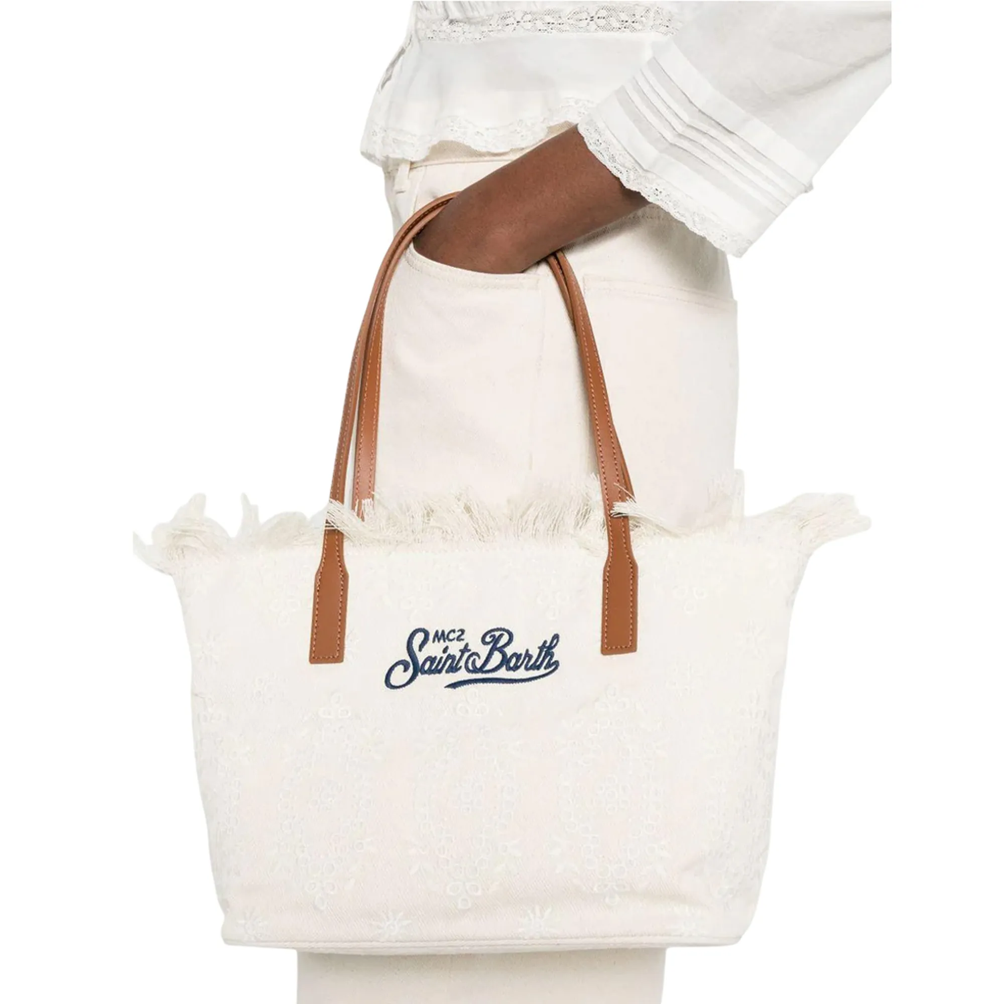 Mc2 Saint Barth B'City Mid Fringe Sangallo Bag' White Cbmf001-01034L 178788