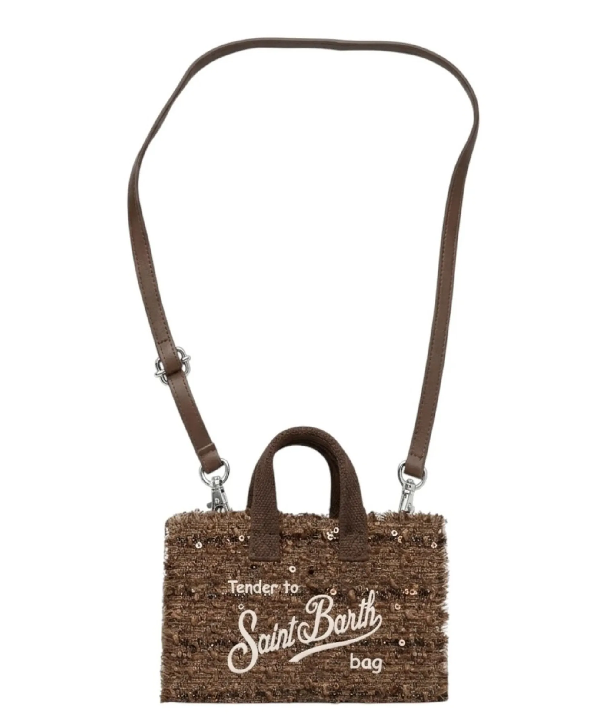 Mc2 Saint Barth Borsa Phone In Tweed Con Paillettes Marrone Phone007-02548M 200016