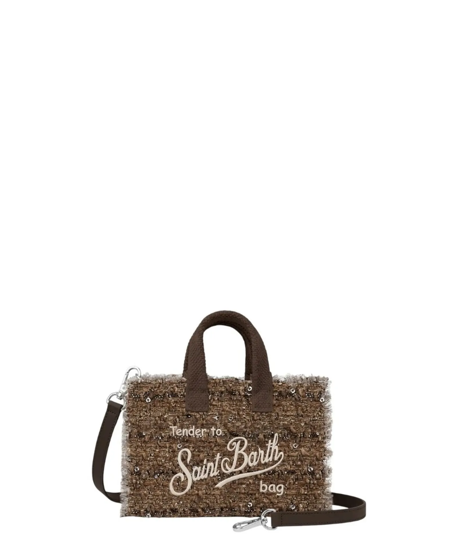 Mc2 Saint Barth Borsa Phone In Tweed Con Paillettes Marrone Phone007-02548M 200017