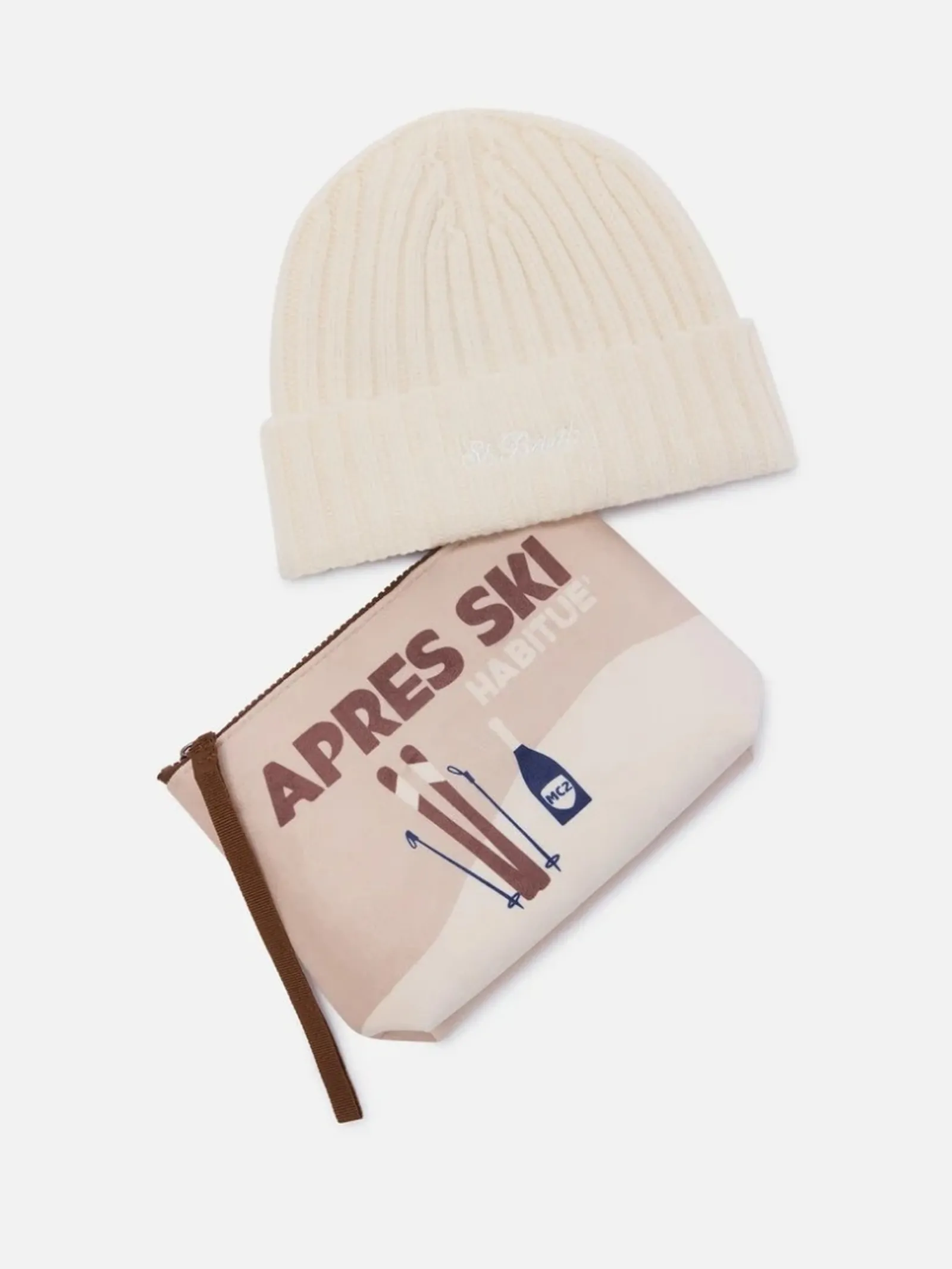 Mc2 Saint Barth Box Pochette Con Stampa Apres Ski E Berretto Beige Box0044-03627M 201448