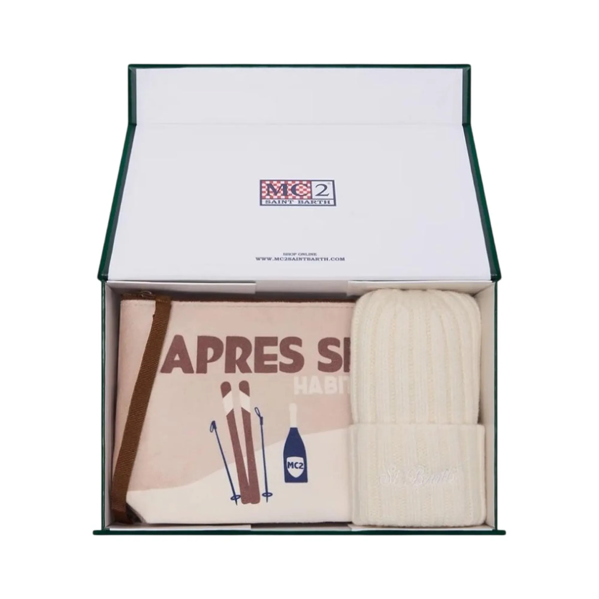 Mc2 Saint Barth Box Pochette Con Stampa Apres Ski E Berretto Beige Box0044-03627M 201679