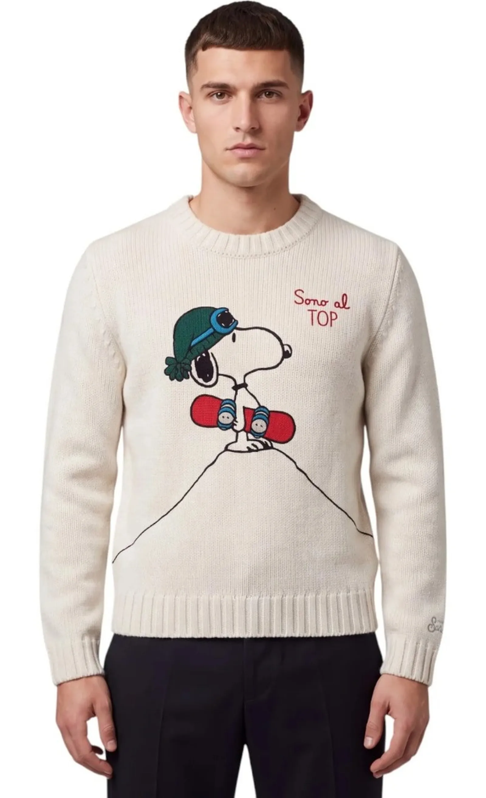 Mc2 Saint Barth Maglia Bombardino Light Con Intarsio E Ricamo Snoopy Panna Bomd005-03340M 192709