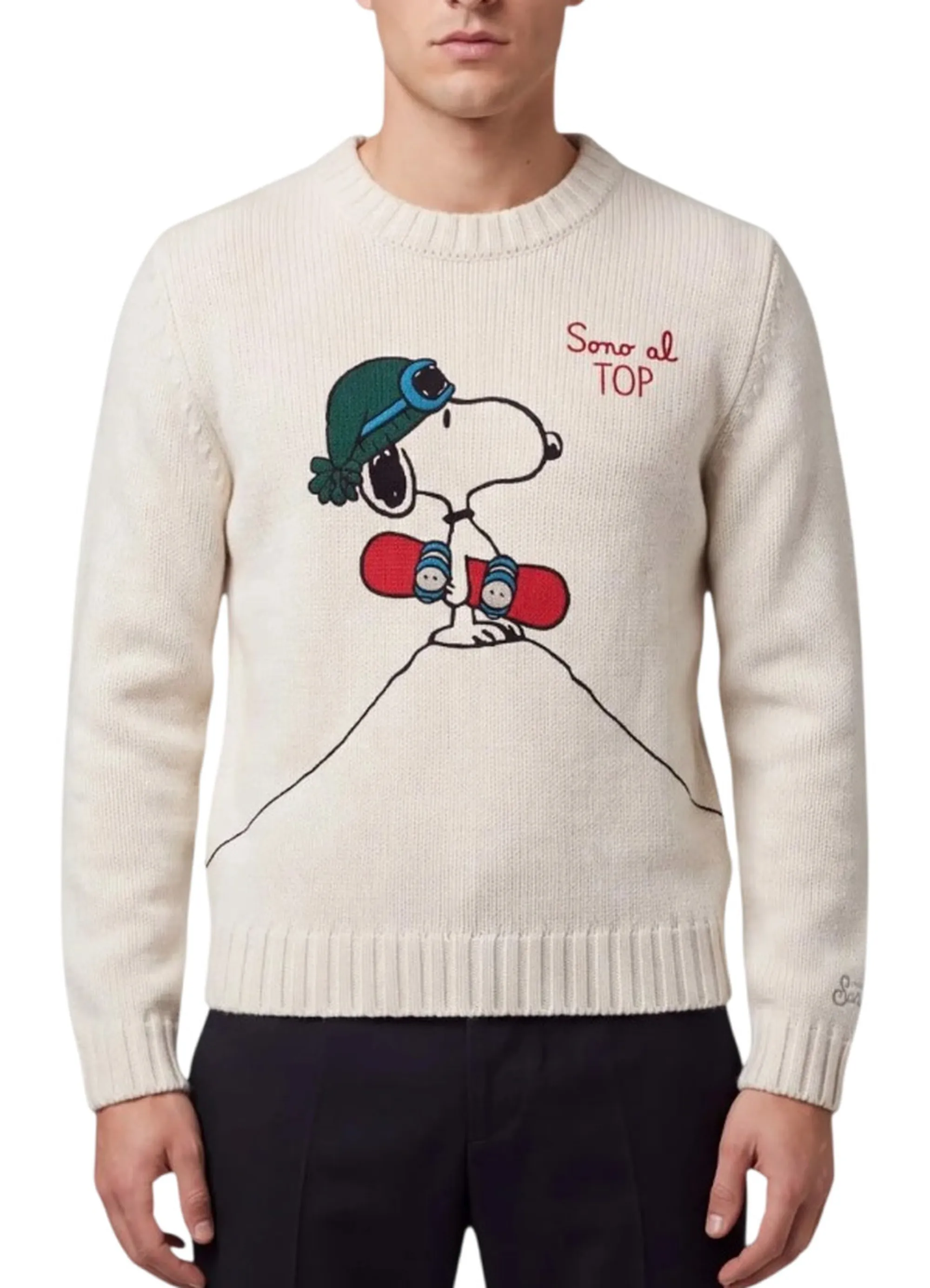 Mc2 Saint Barth Maglia Bombardino Light Con Intarsio E Ricamo Snoopy Panna Bomd005-03340M 193725