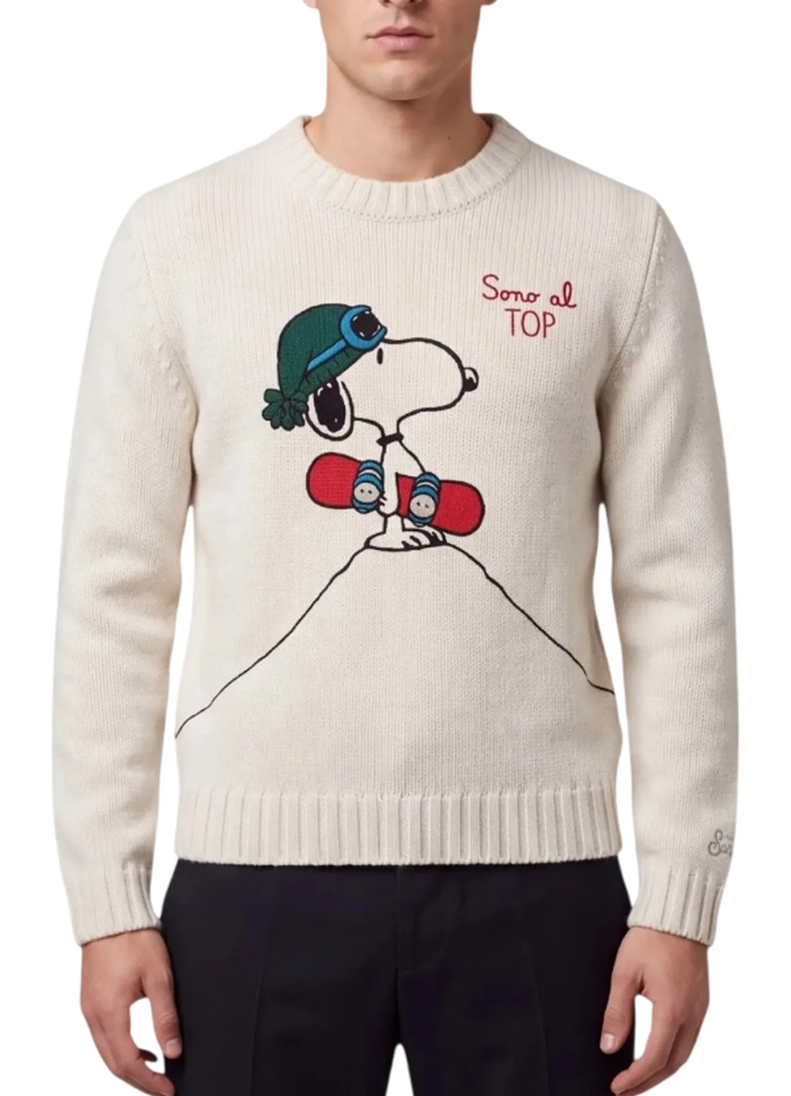 Mc2 Saint Barth Maglia Bombardino Light Con Intarsio E Ricamo Snoopy Panna Bomd005-03340M 193725