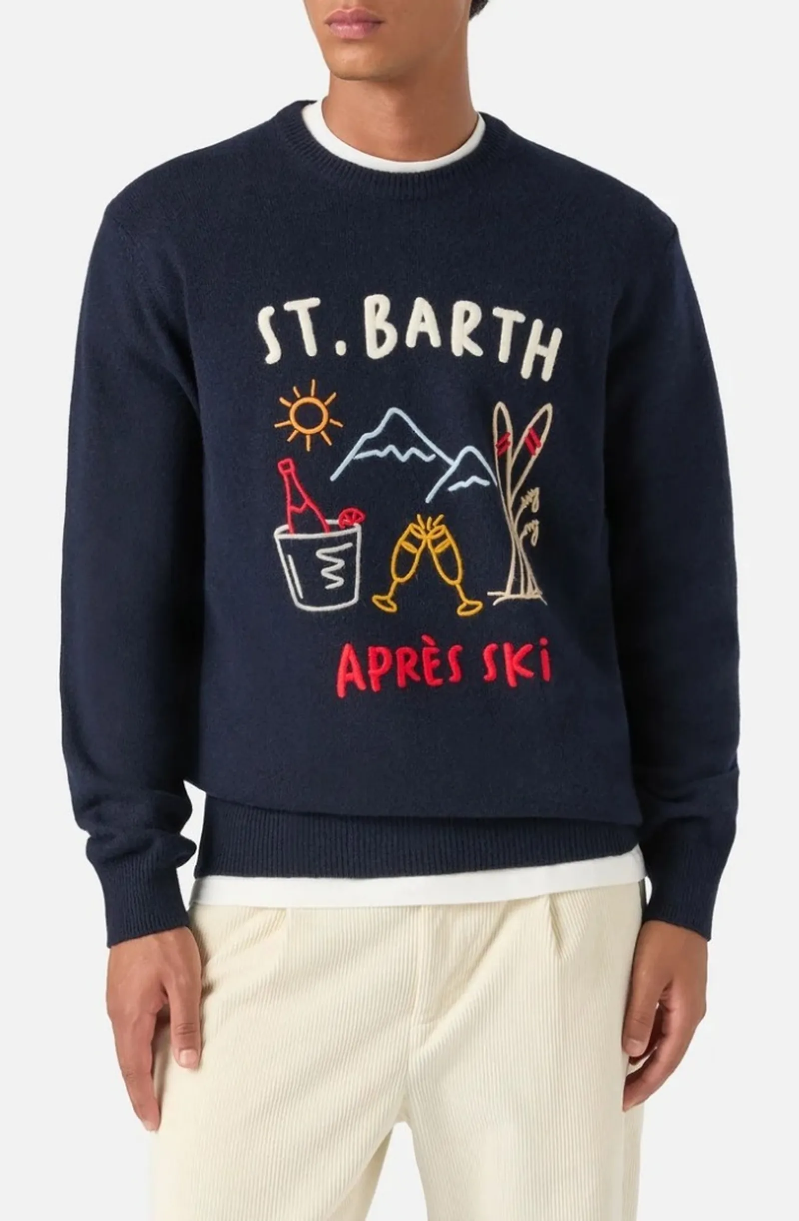 Mc2 Saint Barth Maglia Heron Con Intarsio E Ricamo Apres Ski Blu Her0001-00226M 192696