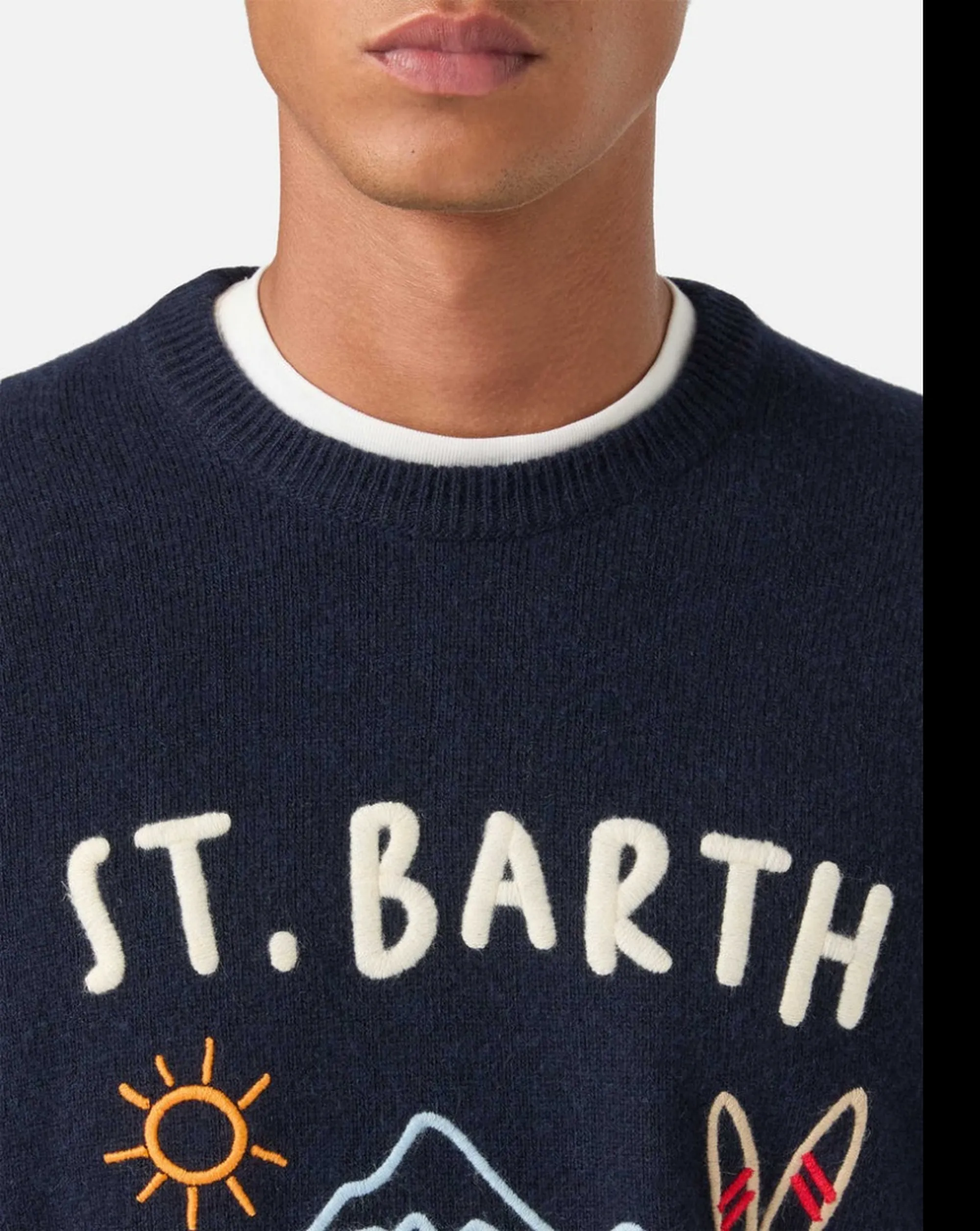 Mc2 Saint Barth B'Heron Sweater With Intarsia And Apres Ski Embroidery' Blu Her0001-00226M 192699