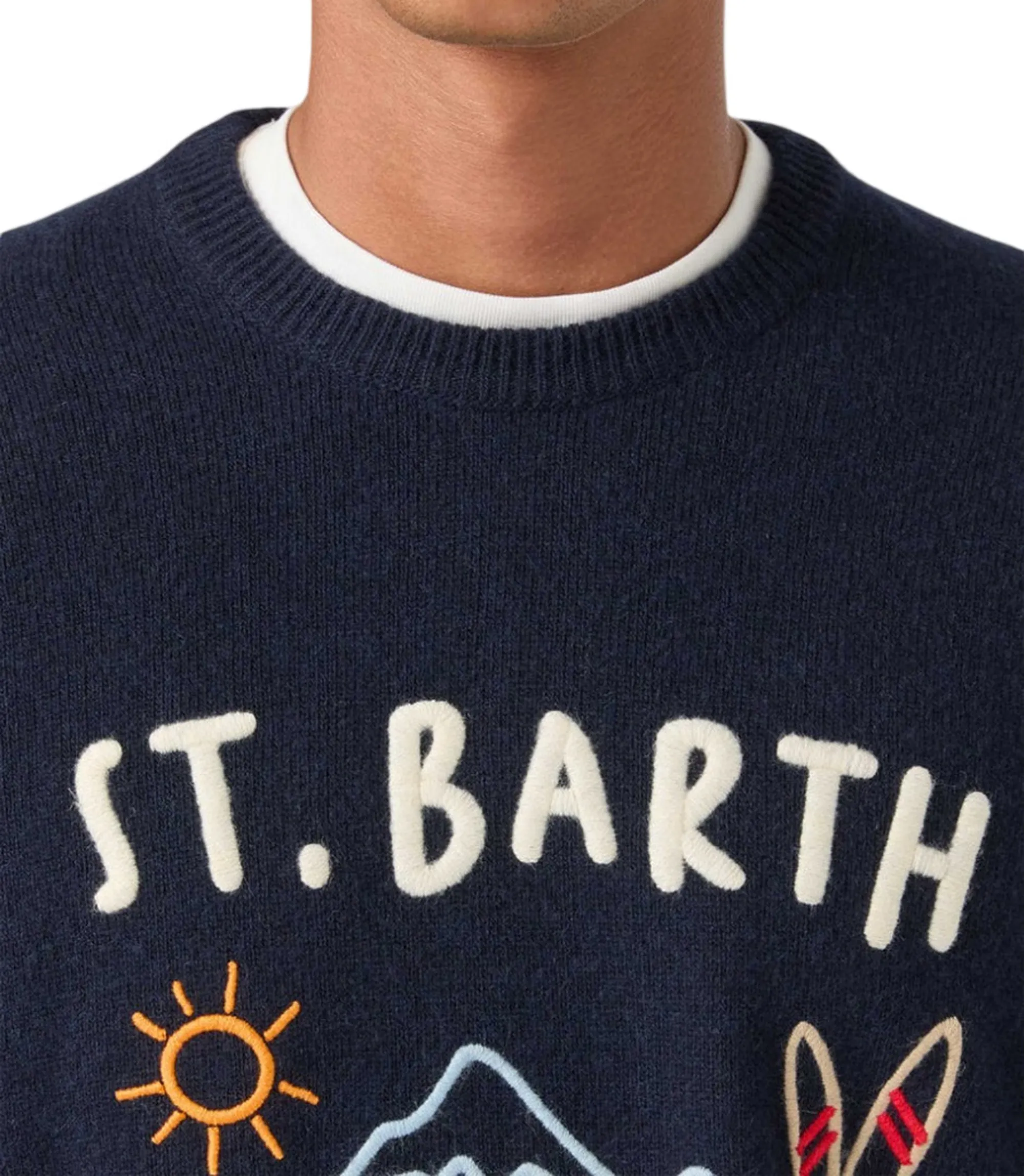 Mc2 Saint Barth Maglia Heron Con Intarsio E Ricamo Apres Ski Blu Her0001-00226M 193728
