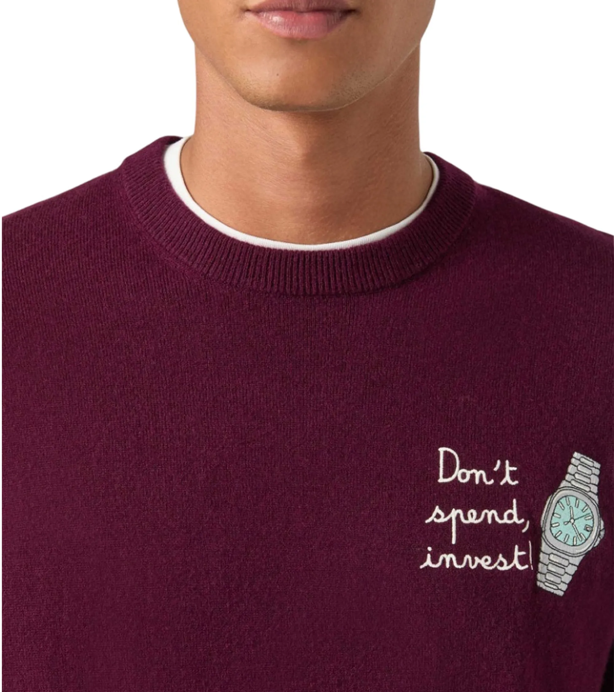 Mc2 Saint Barth Maglia Heron Con Ricamo Dont Spend Invest Bordeaux Her0024-02931M 193759