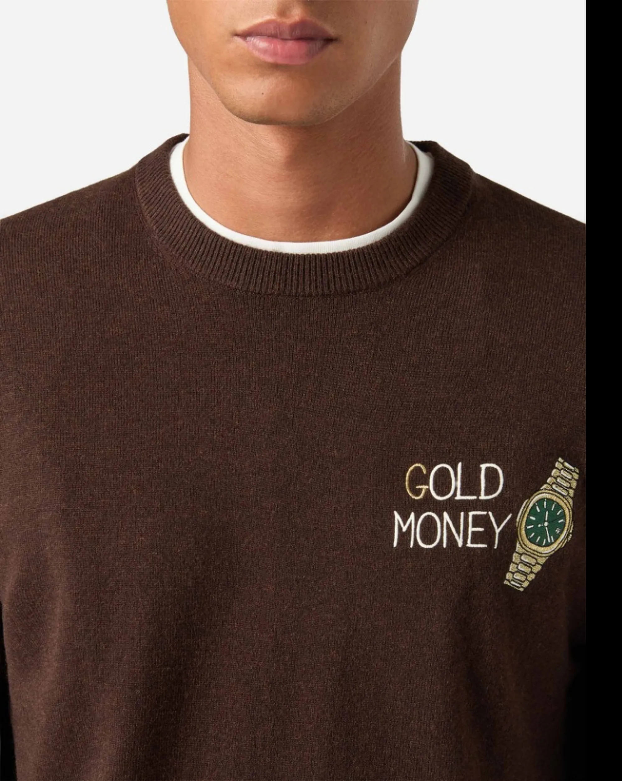 Mc2 Saint Barth B'Heron Sweater With Gold Money Embroidery' Brown Her0024-00540M 192752