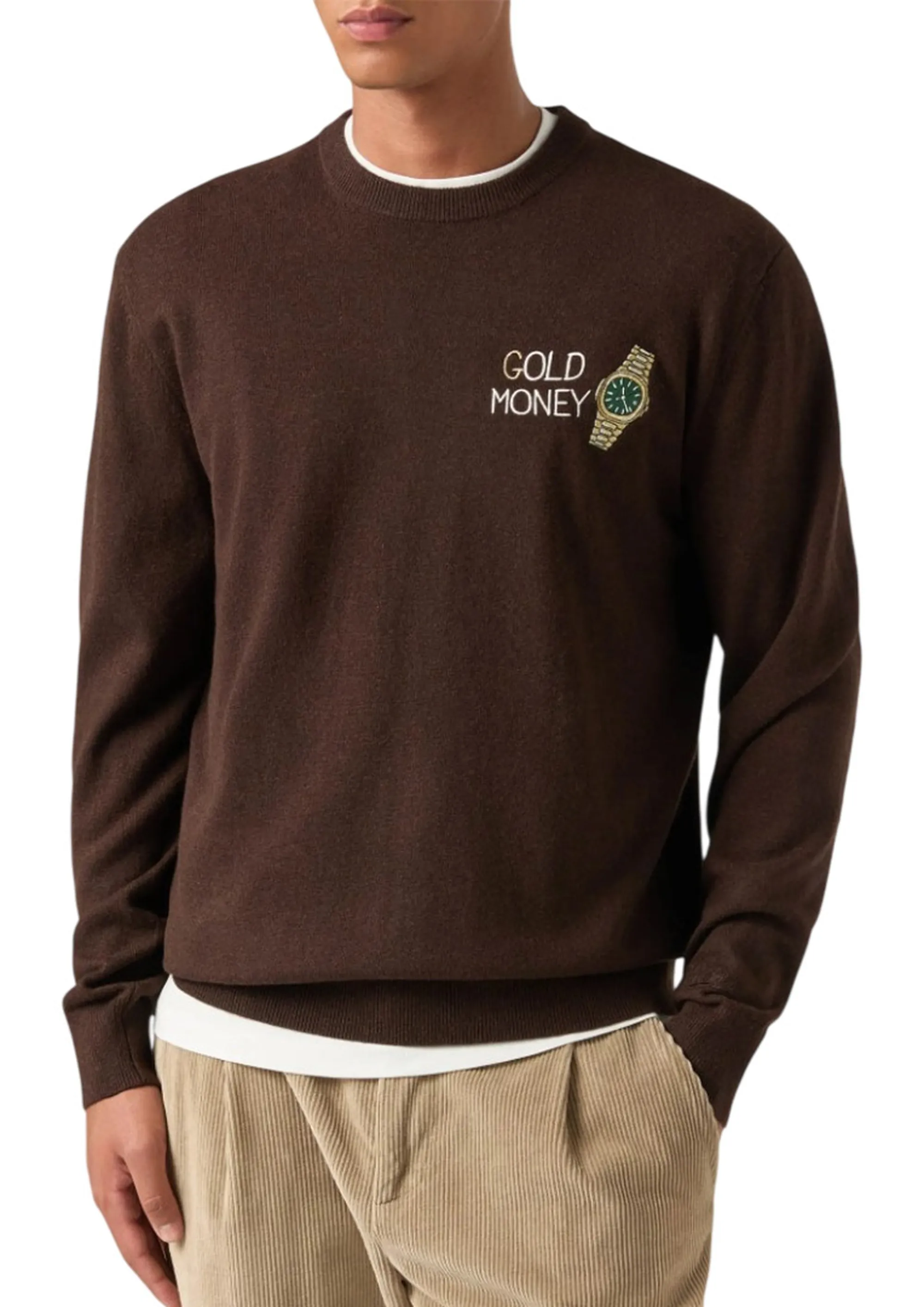 Mc2 Saint Barth Maglia Heron Con Ricamo Gold Money Marrone Her0024-00540M 193737