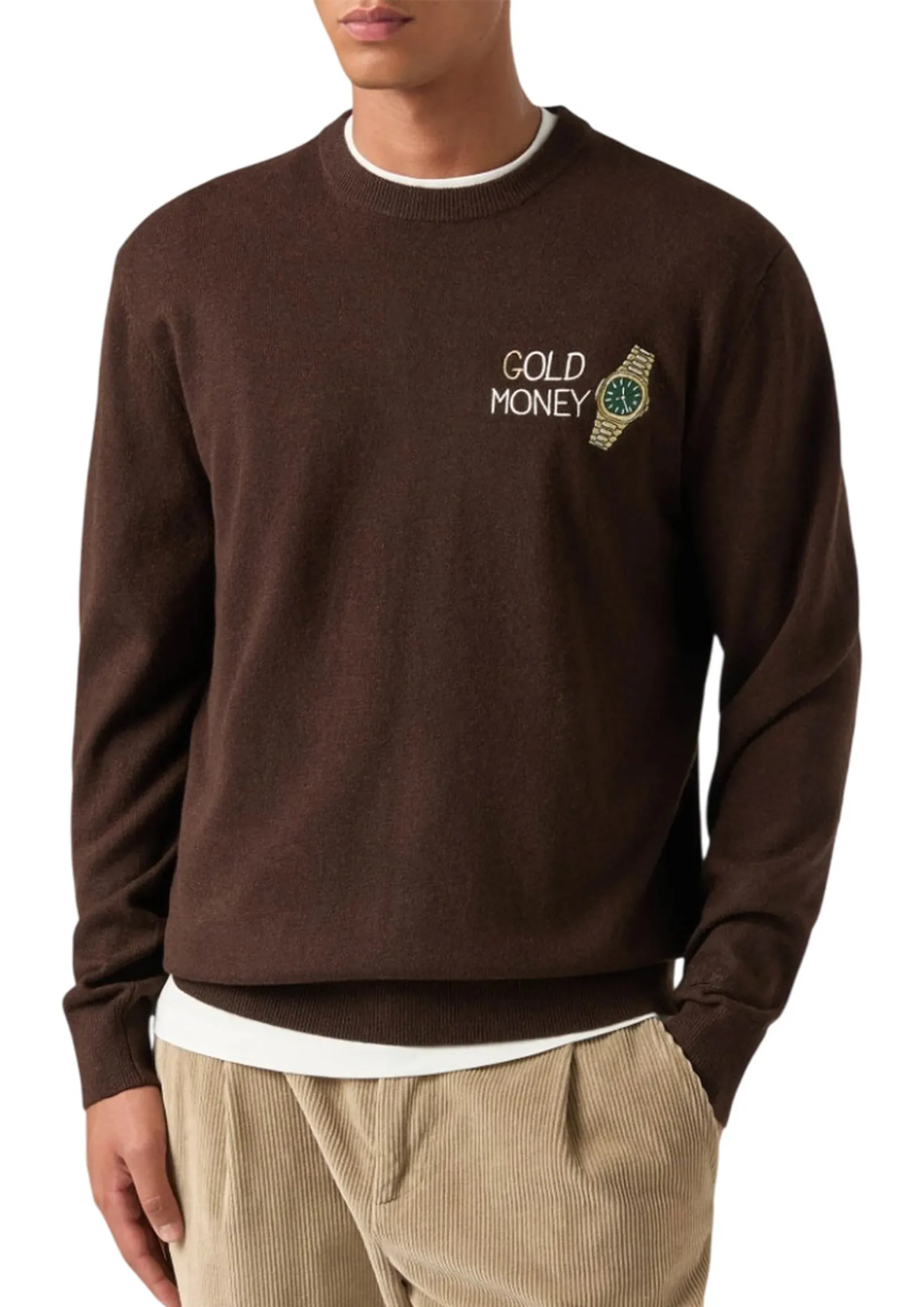 Mc2 Saint Barth Maglia Heron Con Ricamo Gold Money Marrone Her0024-00540M 193737