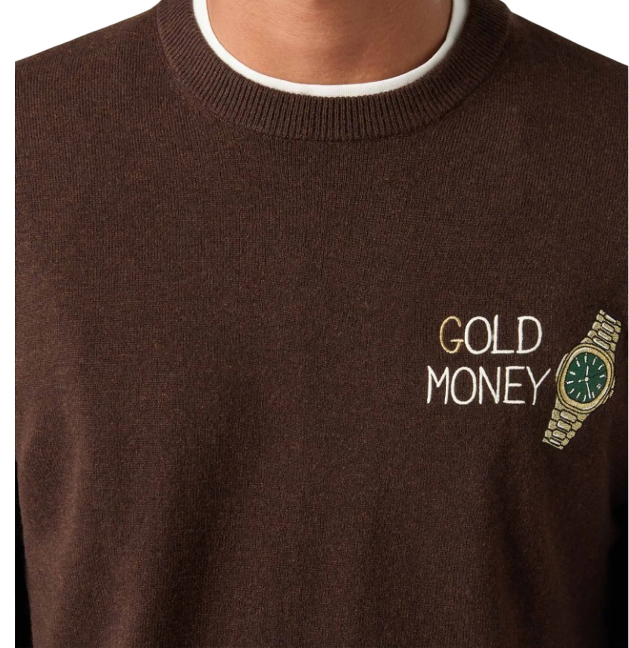 Mc2 Saint Barth Maglia Heron Con Ricamo Gold Money Marrone Her0024-00540M 193742