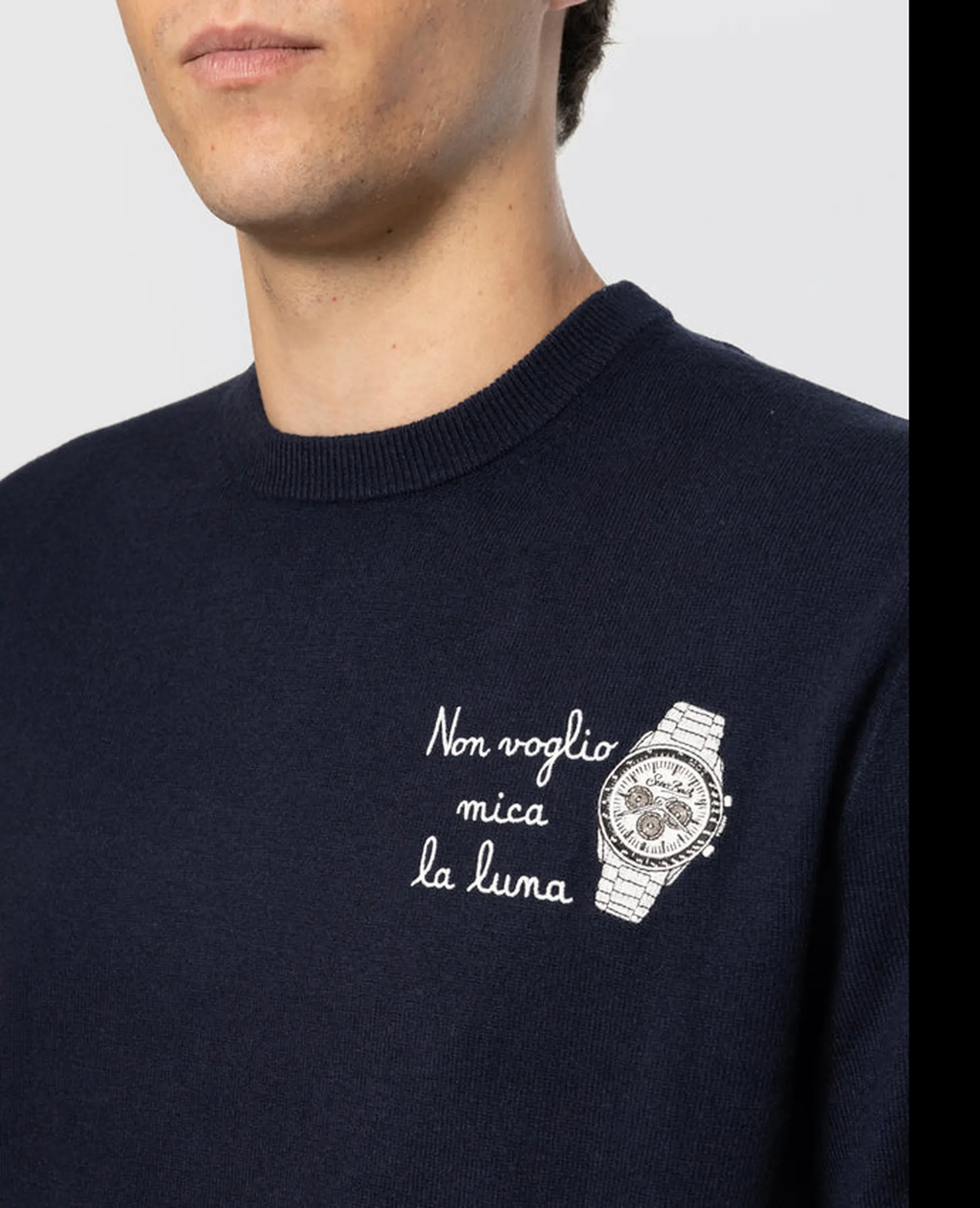 Mc2 Saint Barth B'Heron Sweater With Embroidery I Don'T Want The Moon' Blu Her0024-02930M 192759