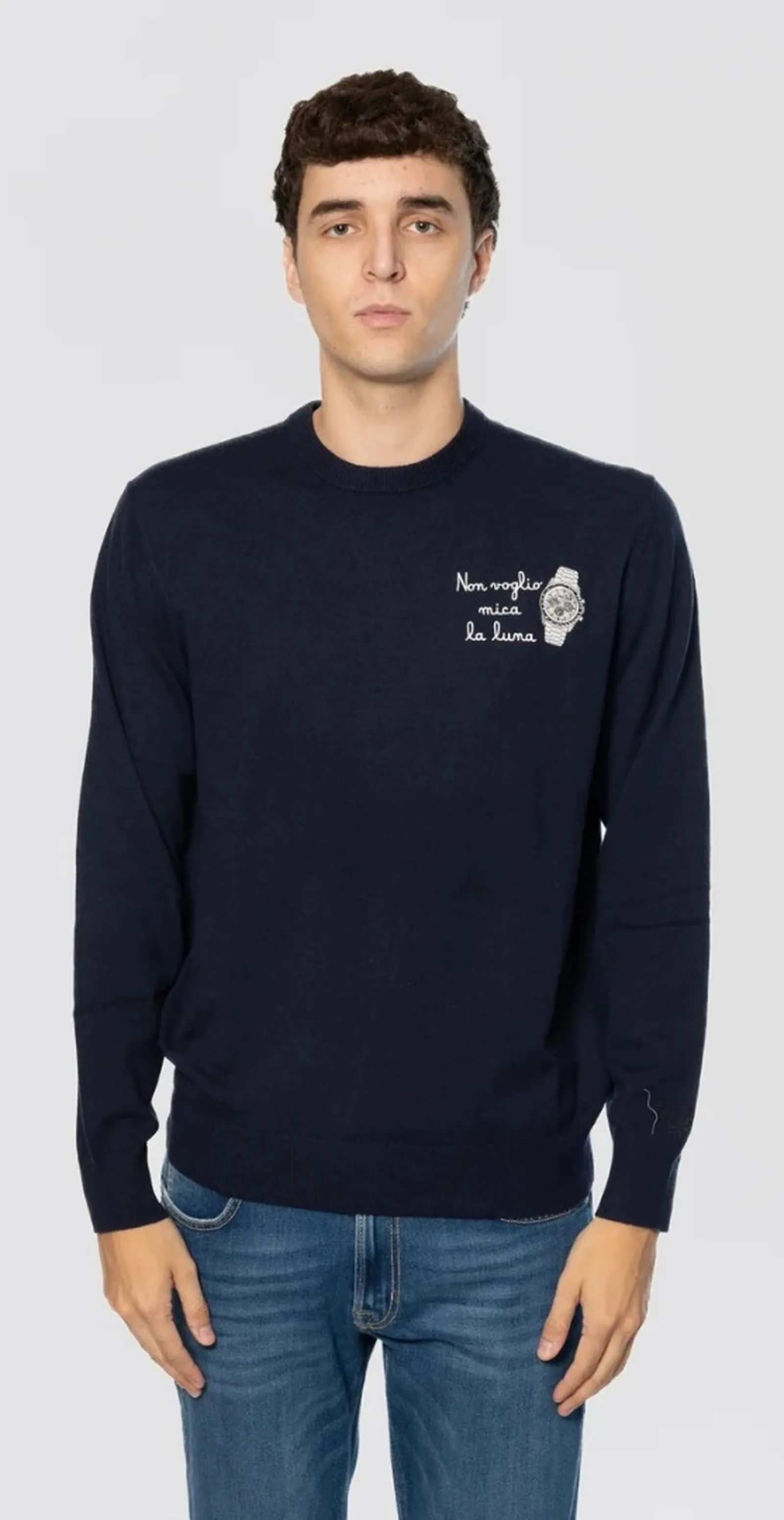 Mc2 Saint Barth Maglia Heron Con Ricamo Non Voglio Mica La Luna Blu Her0024-02930M 192760