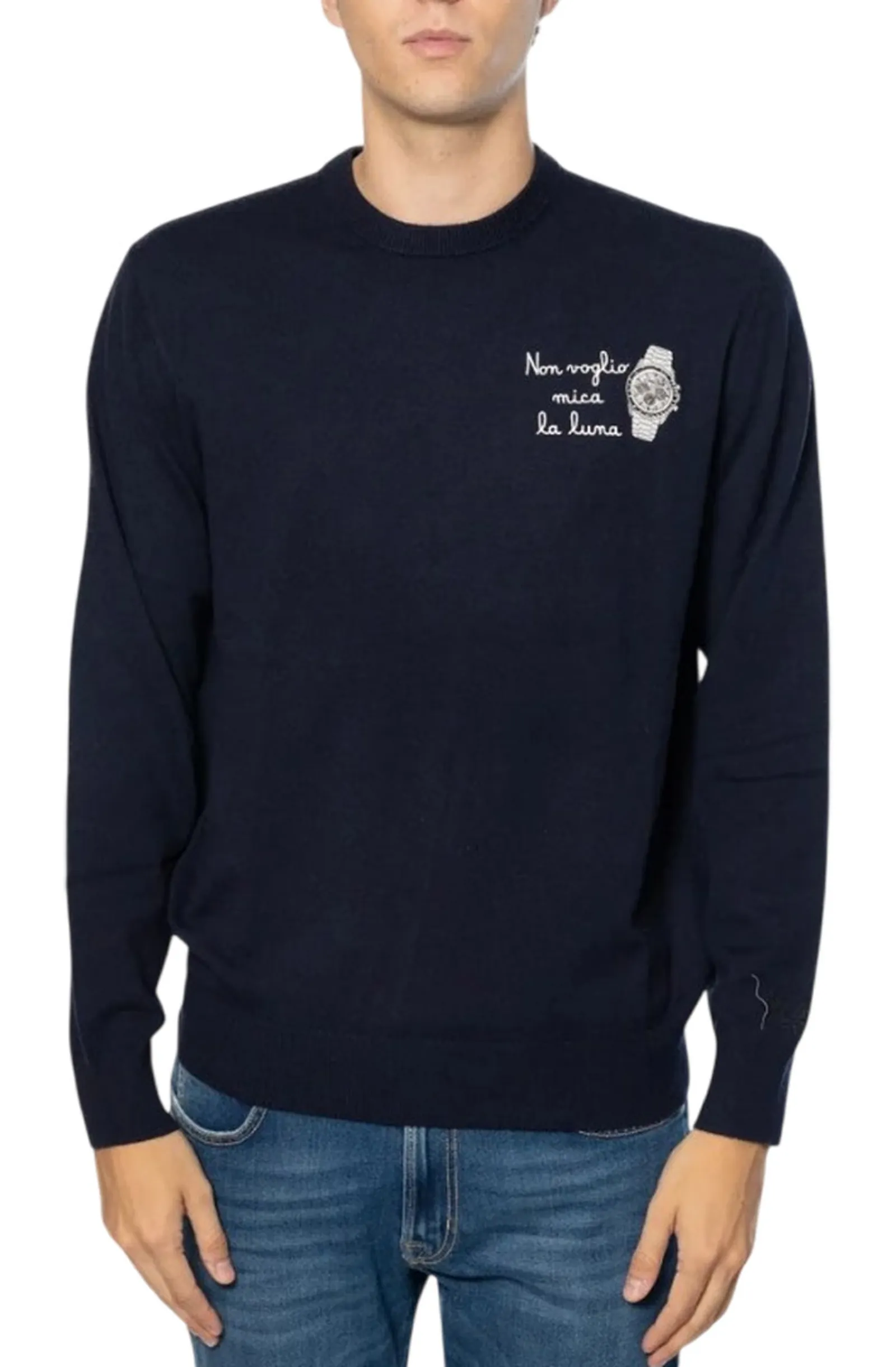 Mc2 Saint Barth Maglia Heron Con Ricamo Non Voglio Mica La Luna Blu Her0024-02930M 193750
