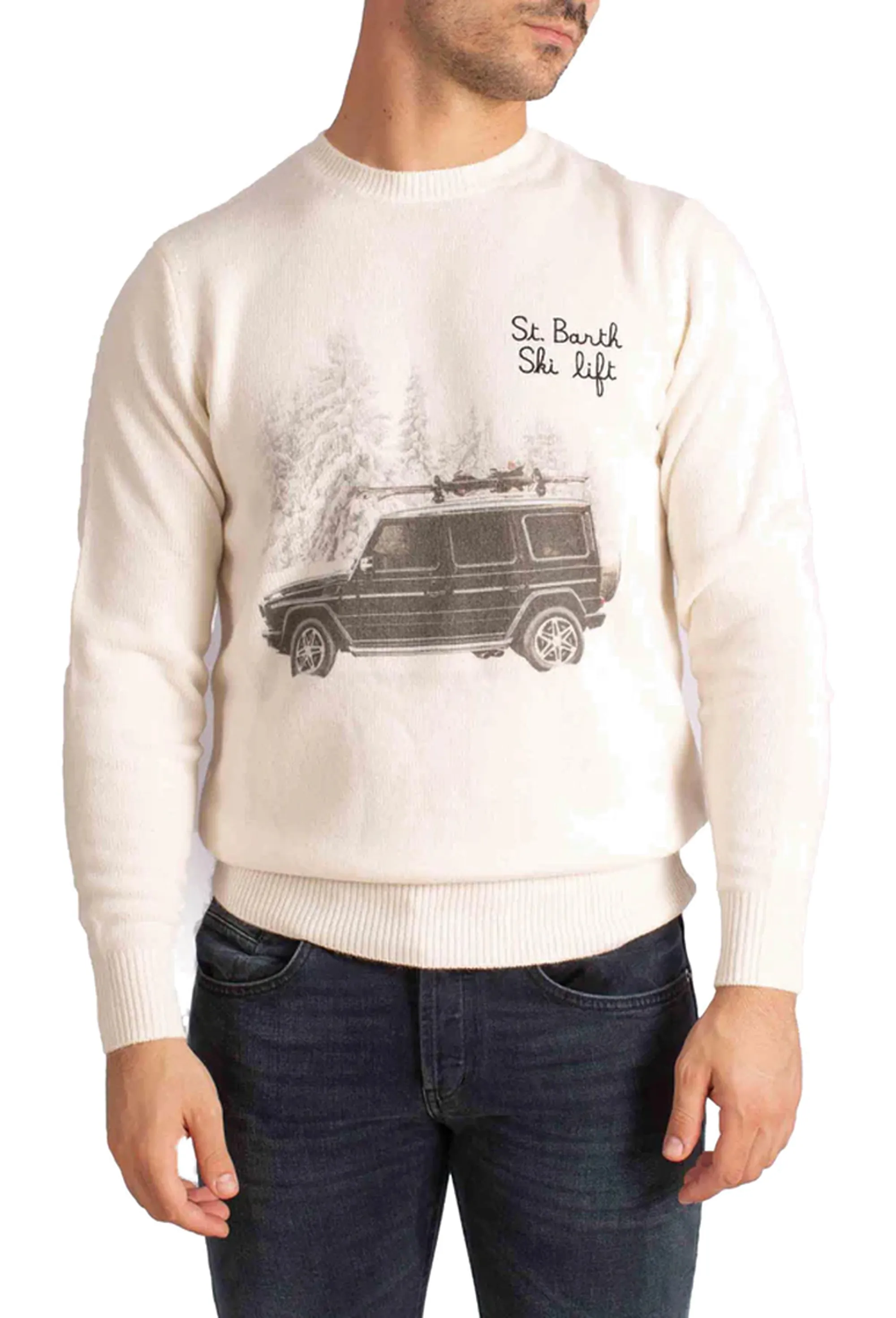 Mc2 Saint Barth Maglia Heron Print Sb Ski Lift Panna Her0022-01594I 164564