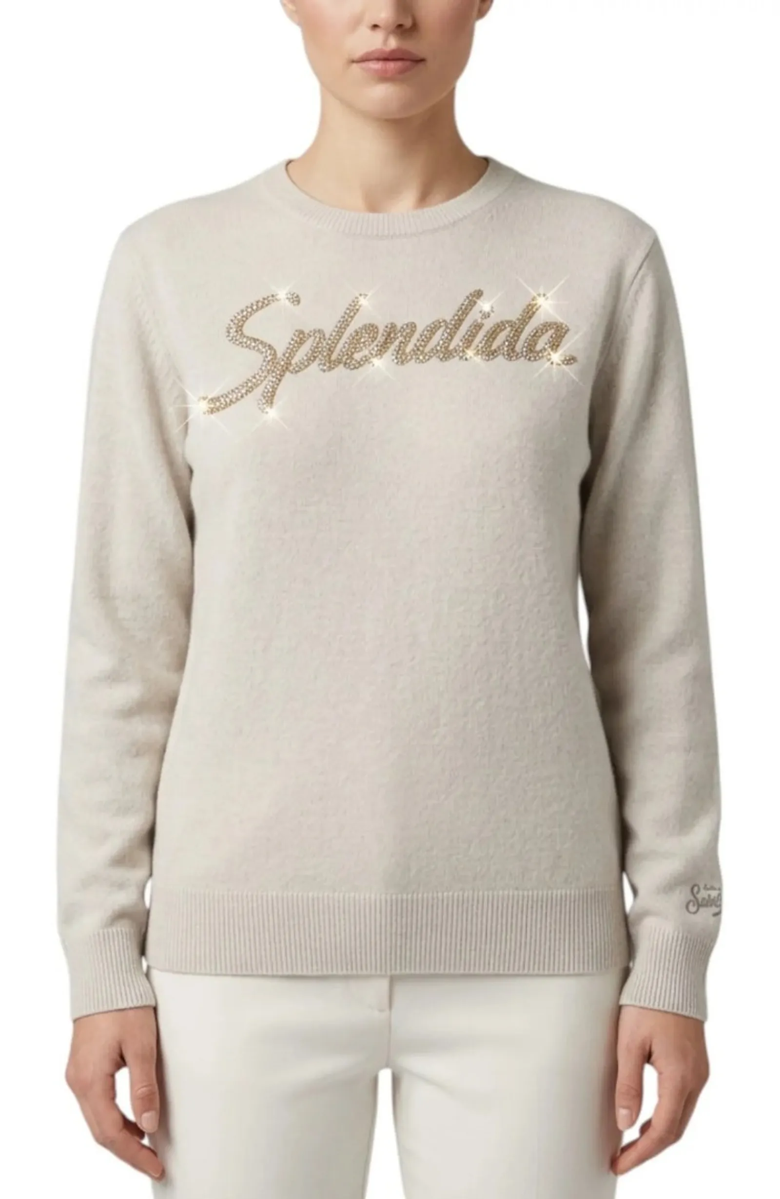 Mc2 Saint Barth Maglia New Quenn Con Ricamo Splendida In Strass Bianco Sporco Que0010-04220M 193146