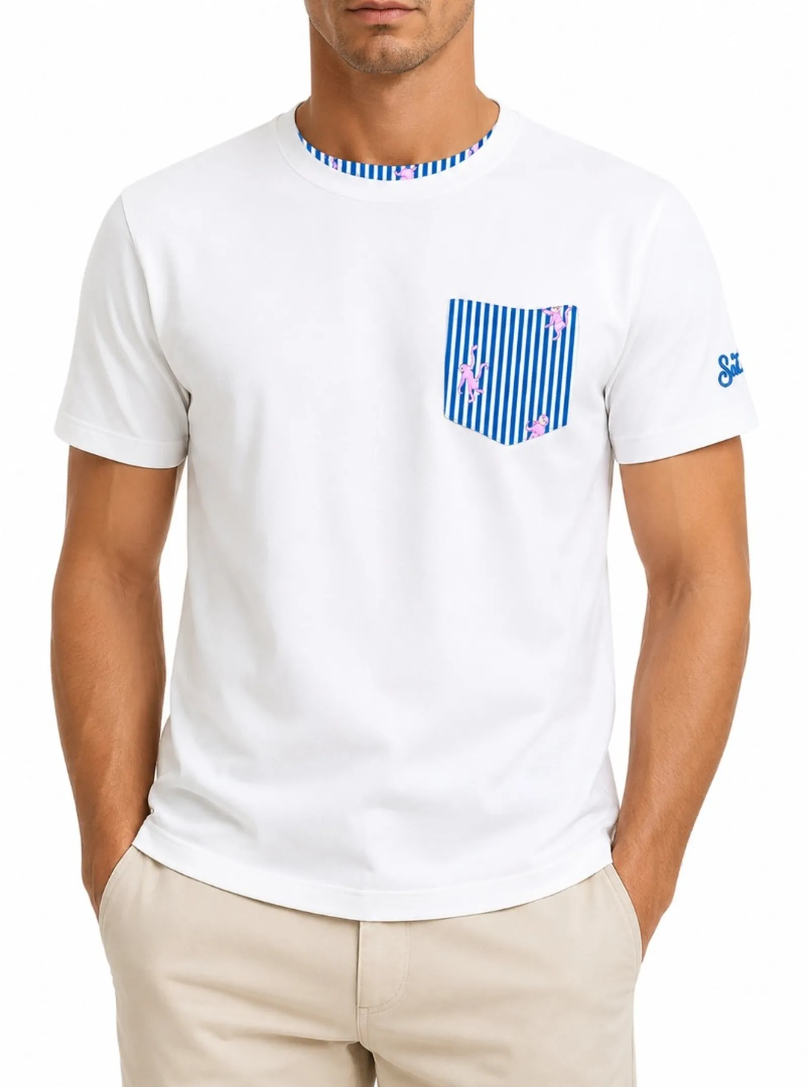Mc2 Saint Barth T-Shirt Monkeys Stripes Bianco Bla0001-00704L 183912