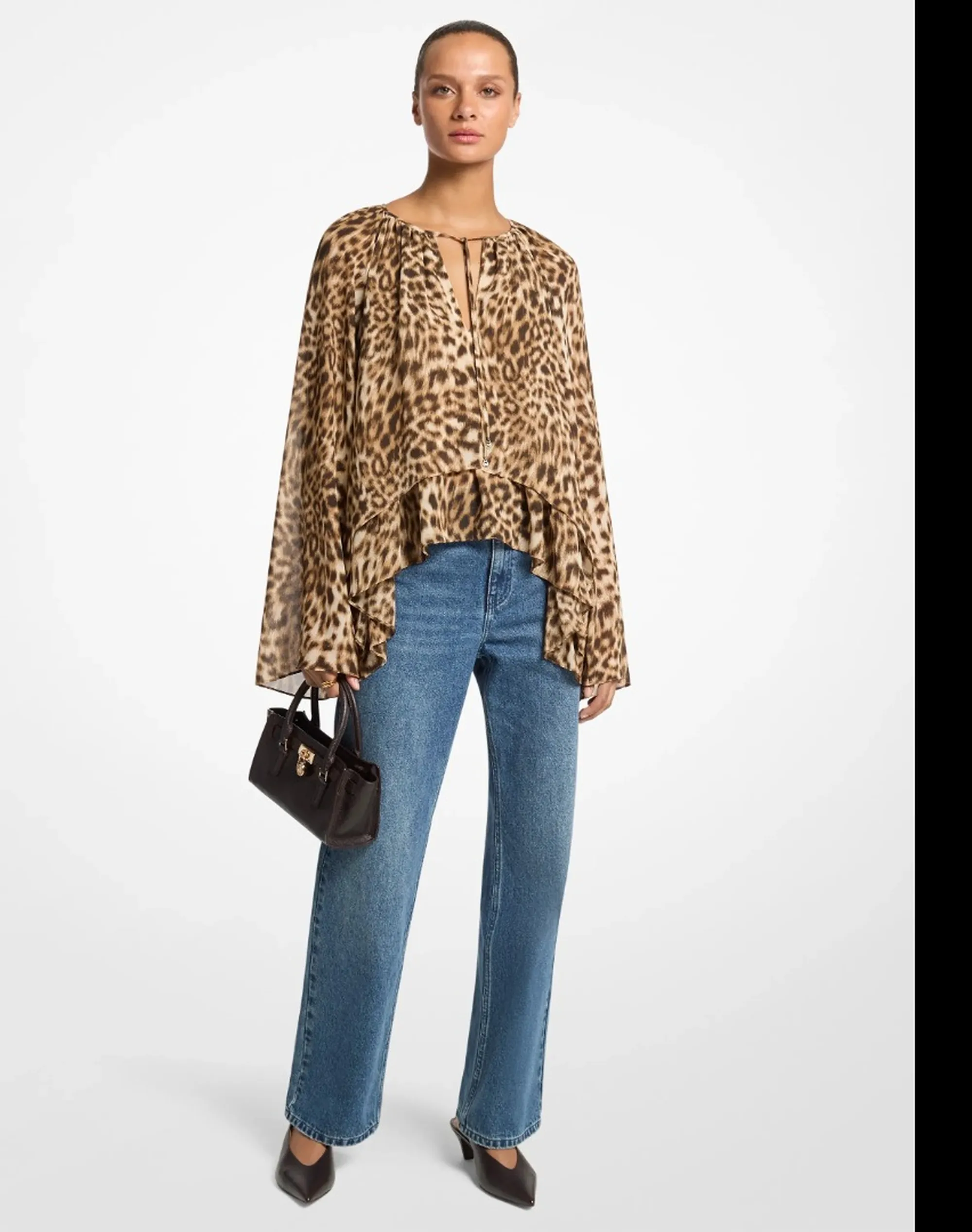 Michael Kors B'Asymmetric Georgette Blouse' Camel Mf6414Ble4 188442