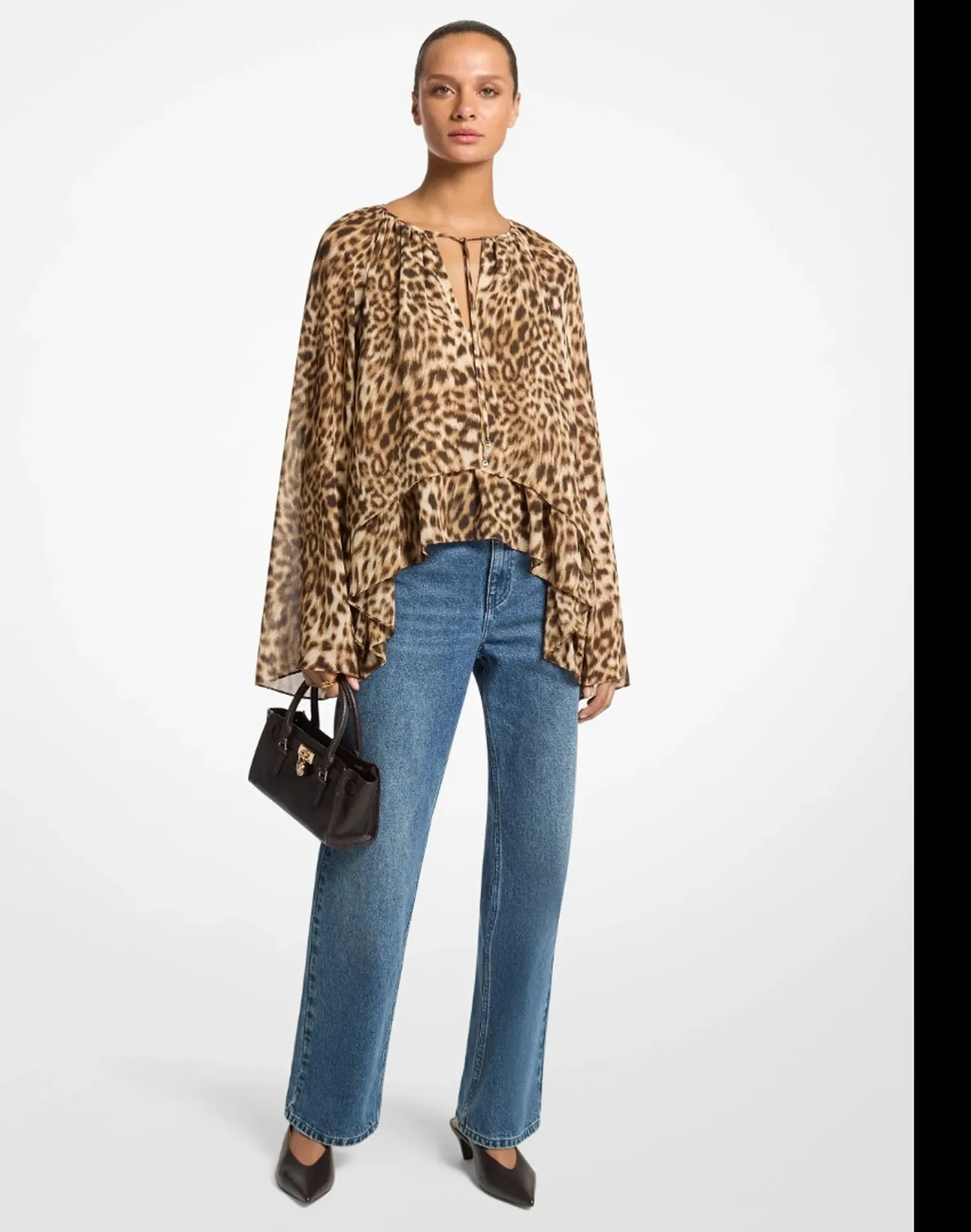 Michael Kors Blusa Asimmetrica In Georgette Cammello Mf6414Ble4 188442
