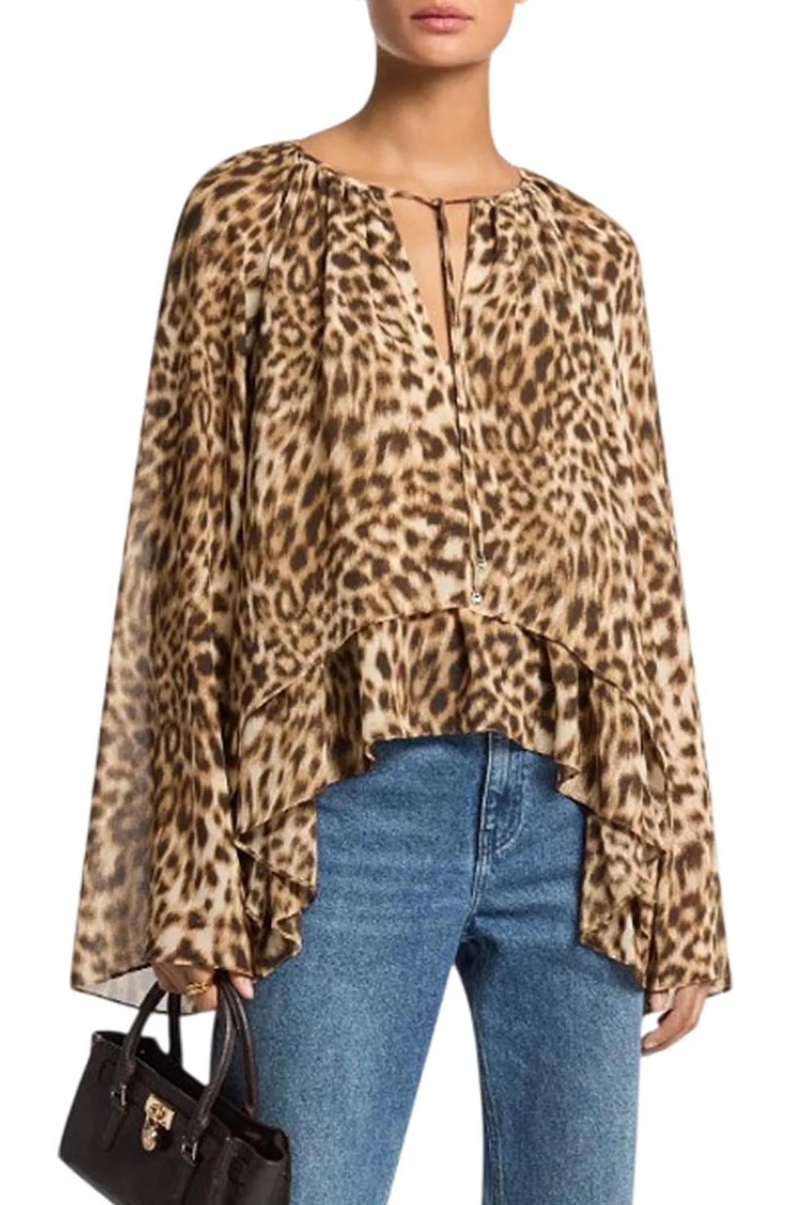 Michael Kors Blusa Asimmetrica In Georgette Cammello Mf6414Ble4 190214