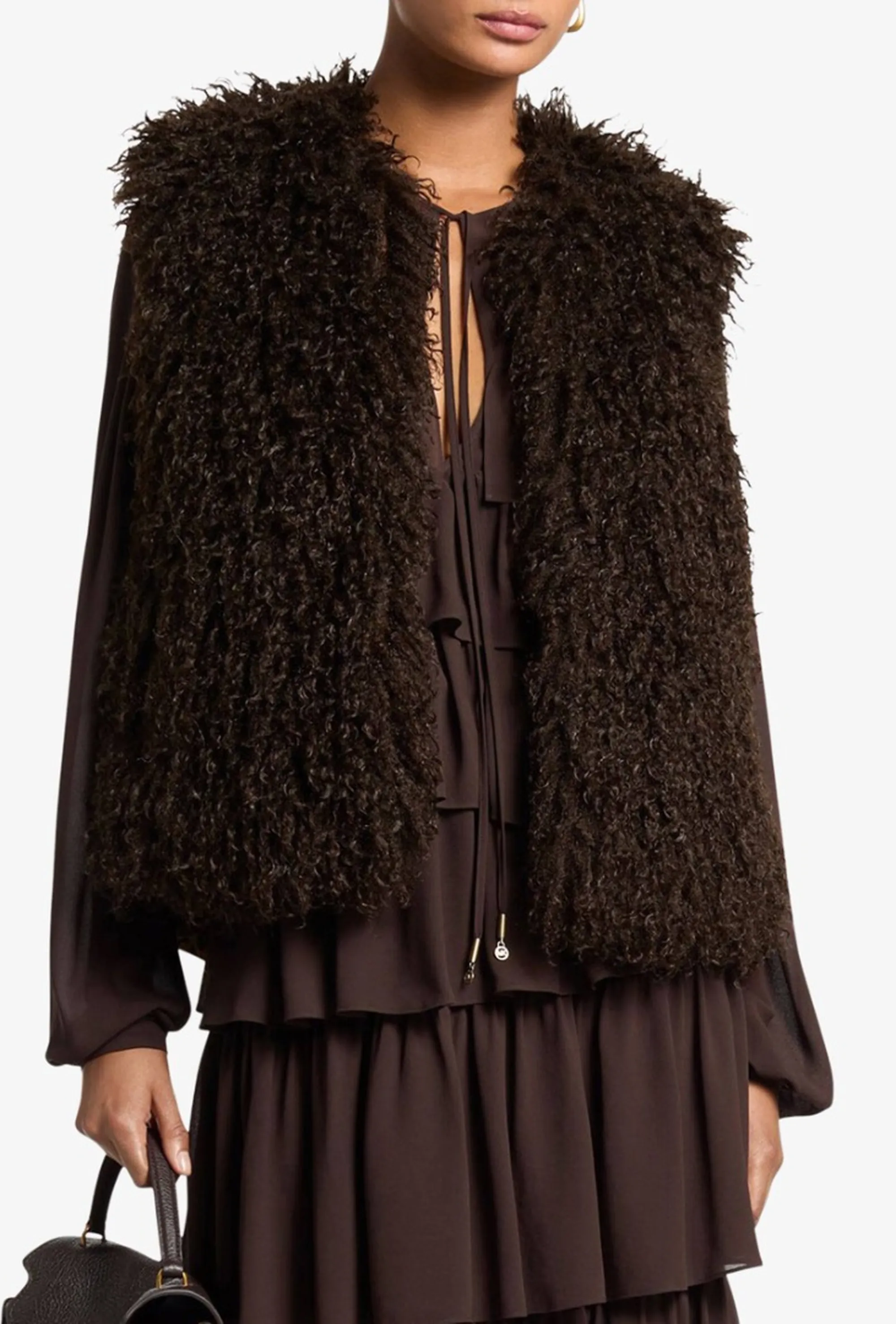 Michael Kors B'Faux Fur Vest' Chocolate Mf620J3Jsp 188436