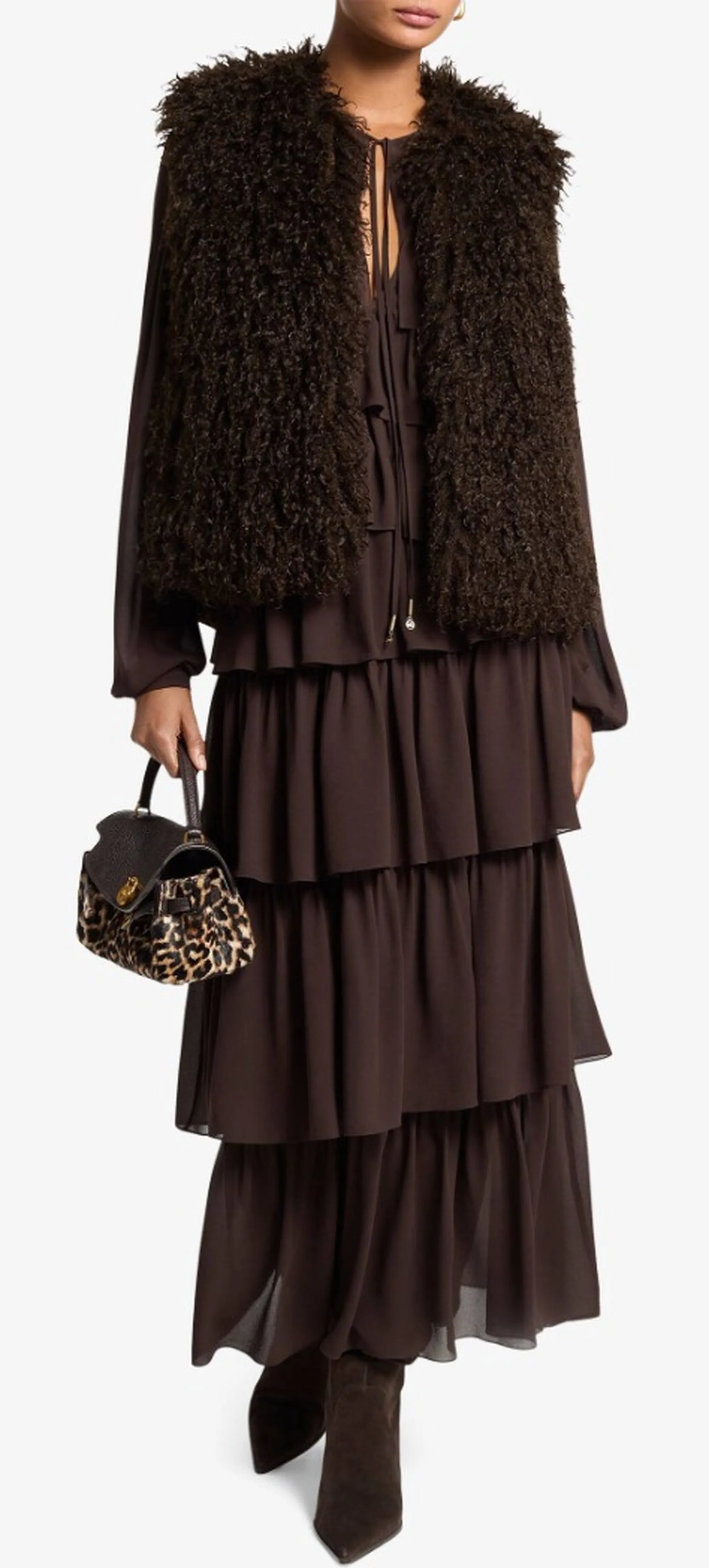 Michael Kors B'Faux Fur Vest' Chocolate Mf620J3Jsp 188437