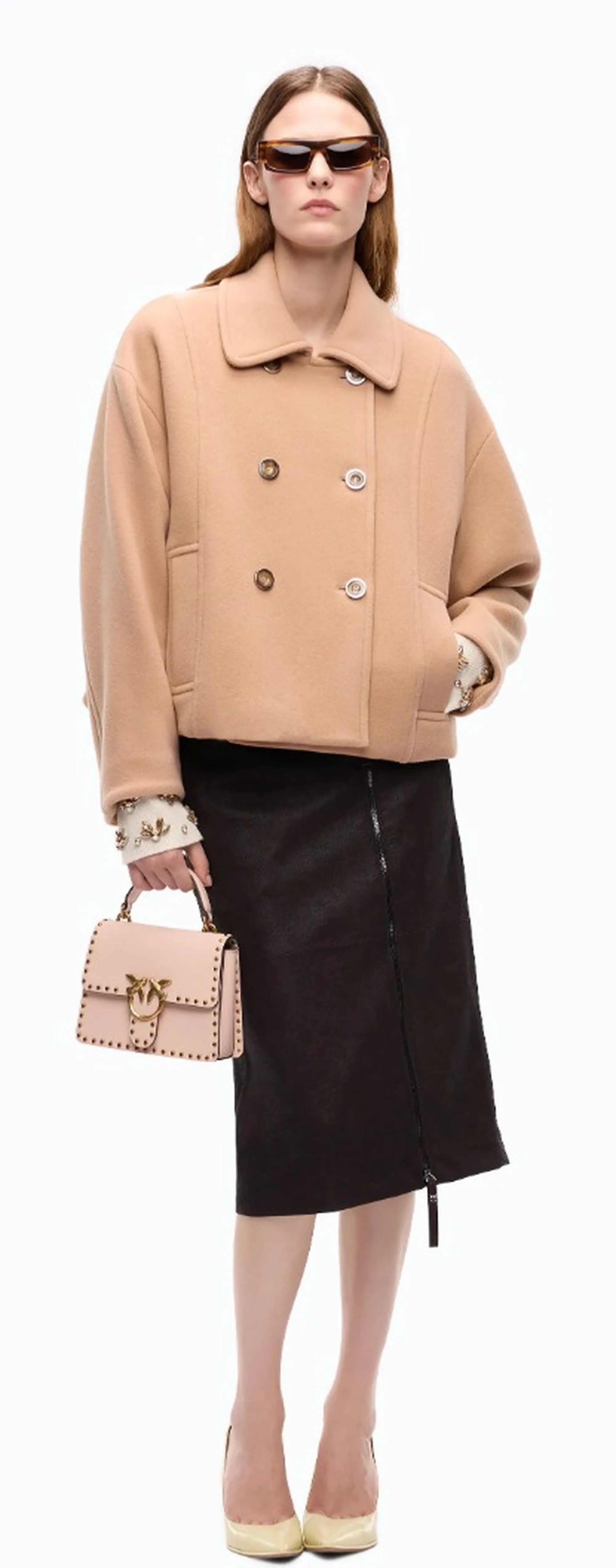 Pinko Cappotto Craspedia In Panno Doppio Beige 107552A3Fg 186010