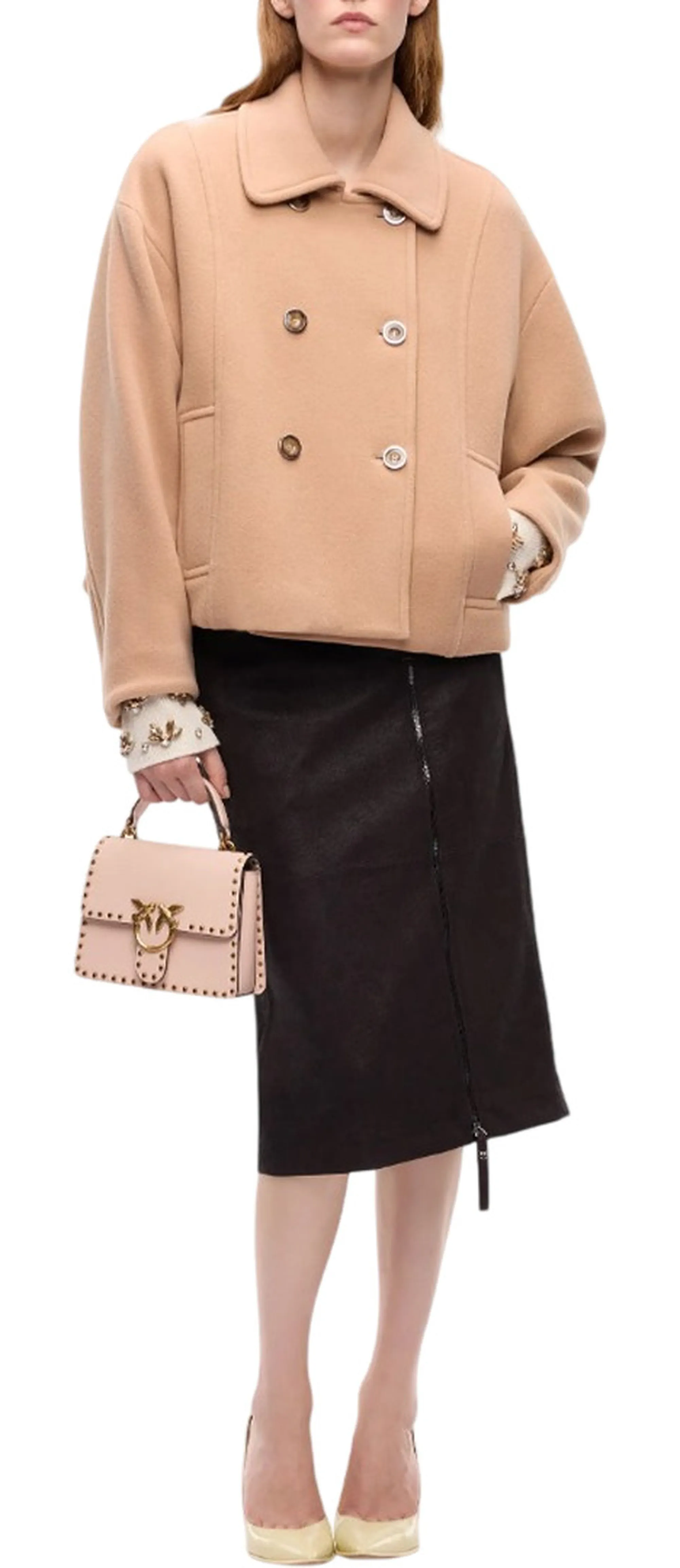 Pinko Cappotto Craspedia In Panno Doppio Beige 107552A3Fg 186689