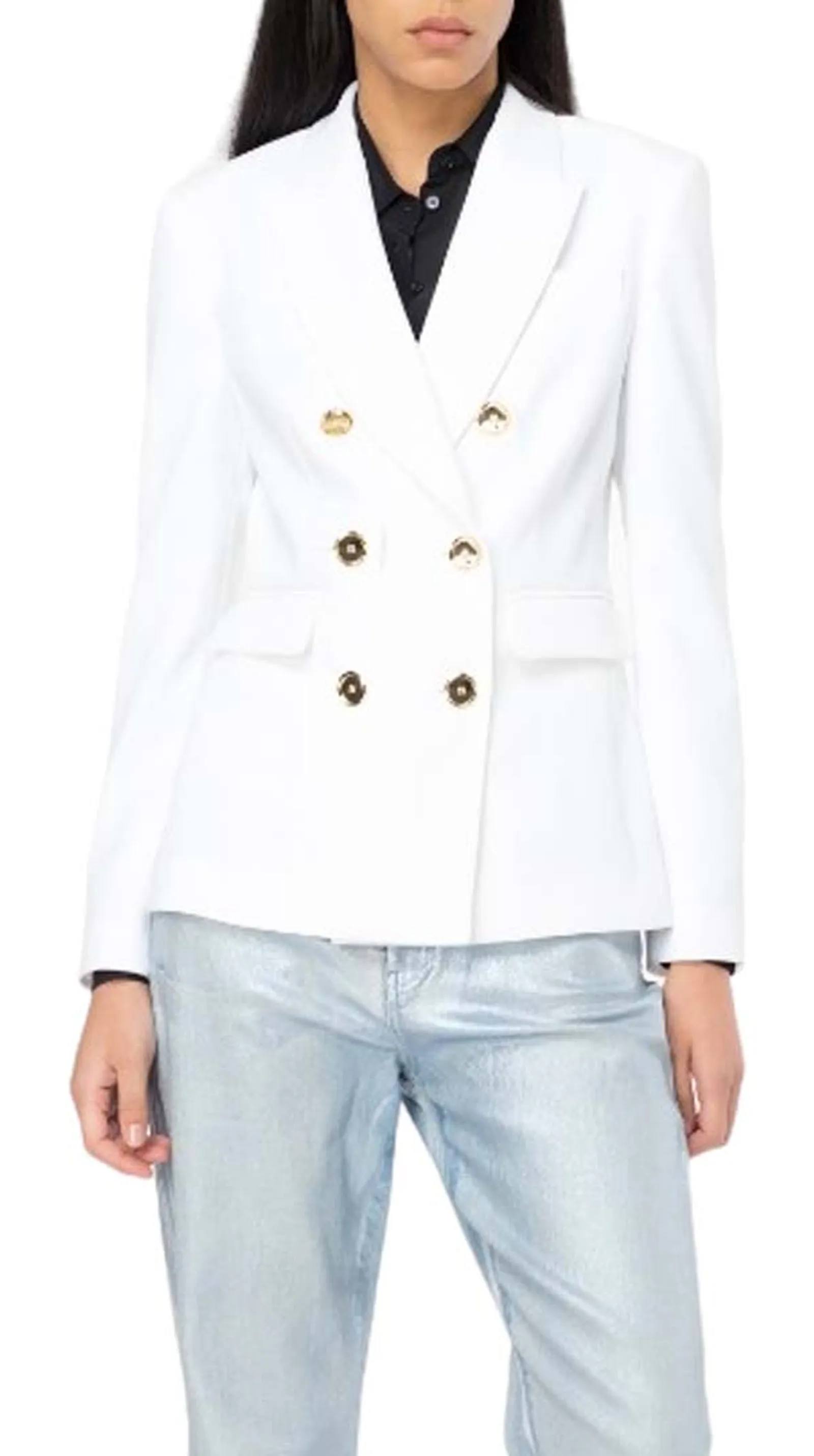 Pinko Giacca Blazer Doppiopetto Bottoni In Metallo Bianco 102859A14I 104788