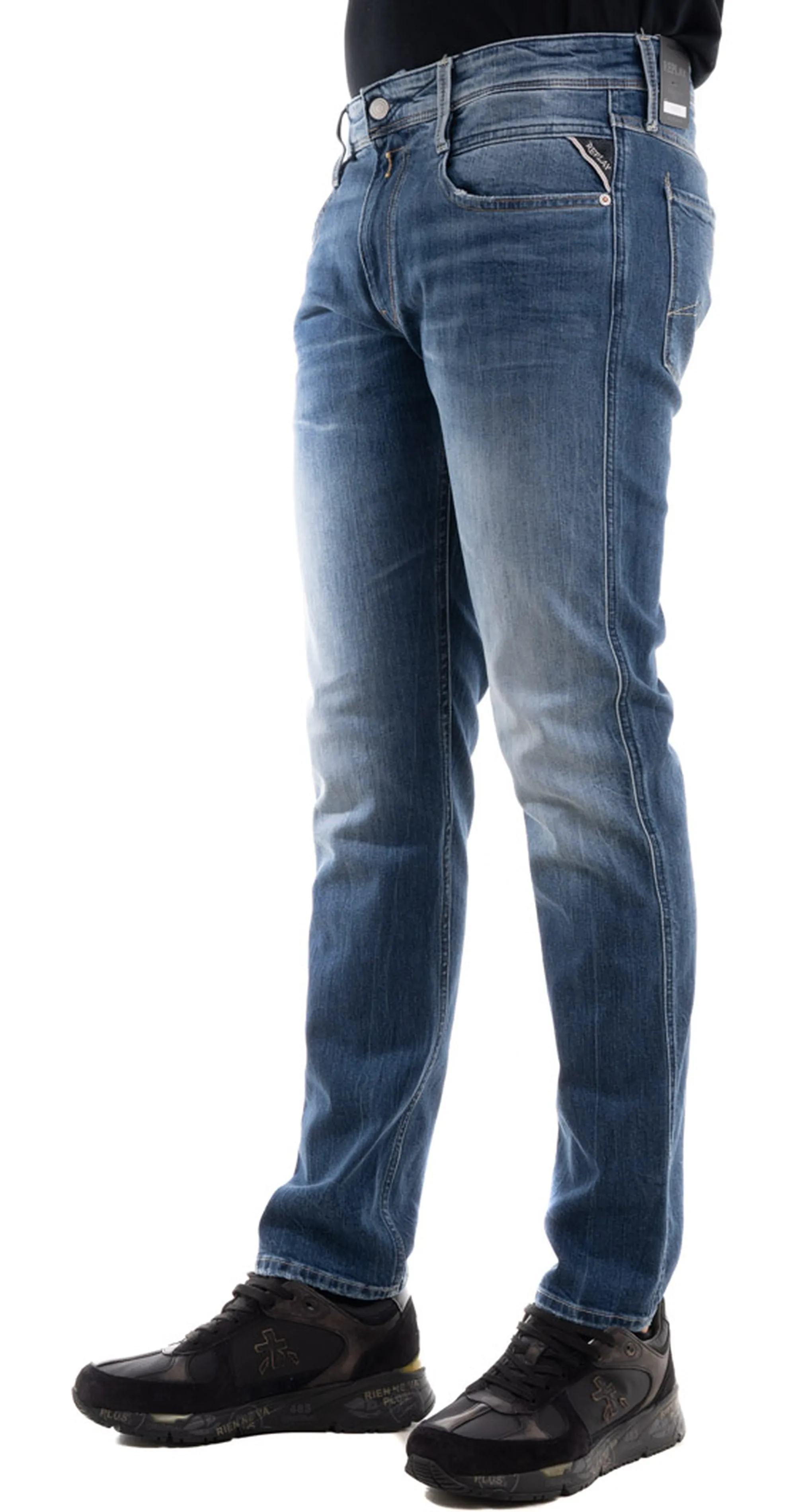 Replay Anbass Bio Jeans Uomo - Slim Denim Nero In Cotone Biologico 573 Bio