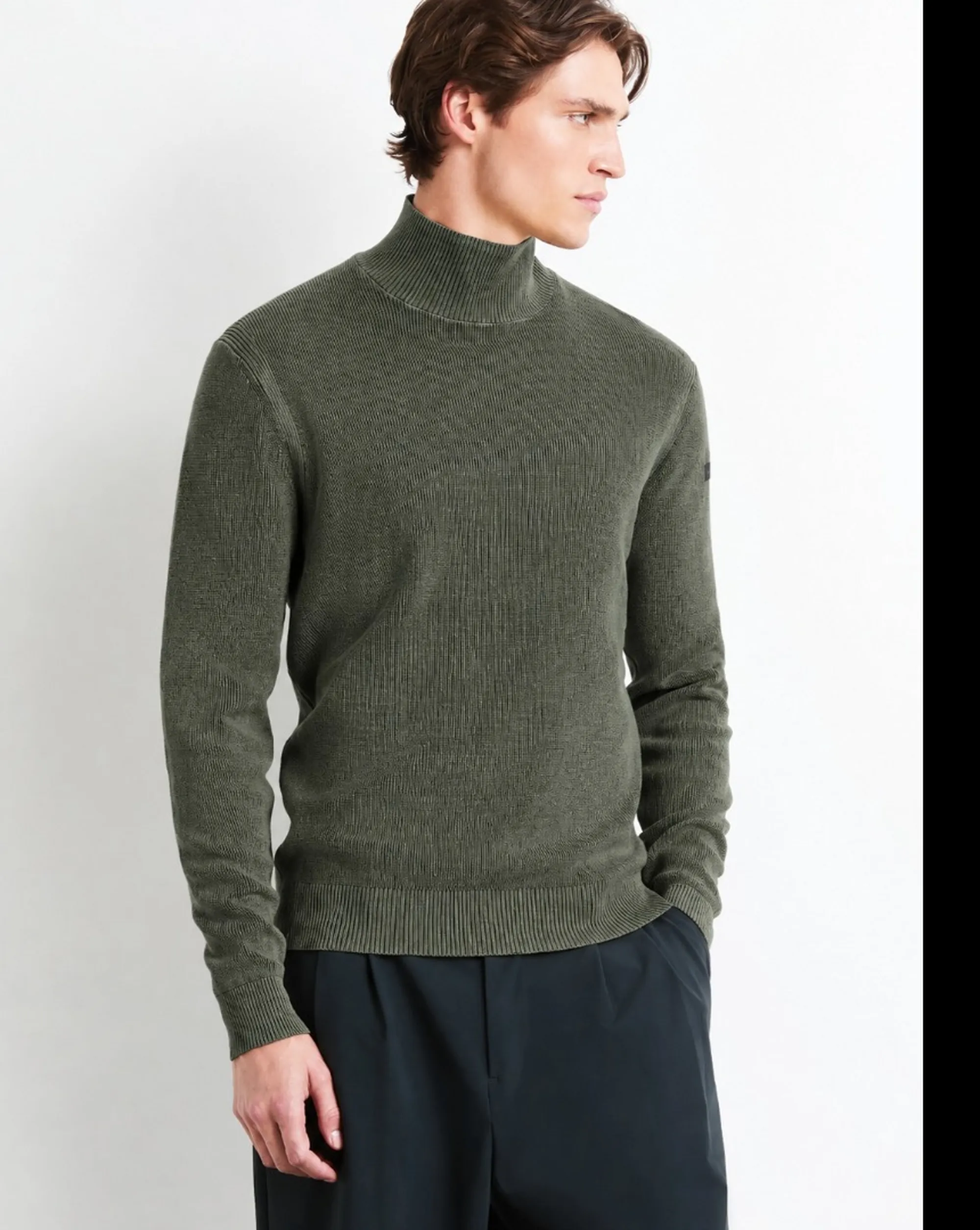 Rrd Dolcevita Cotton Techno Wash Turtleneck Forest Green W26150 191634