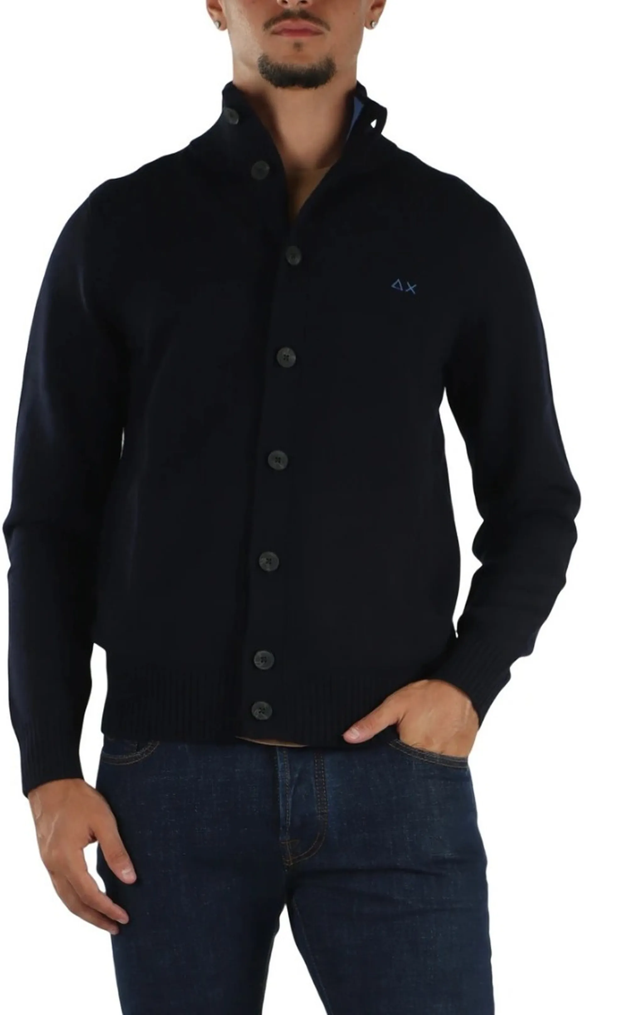 Sun 68 B'Cardigan Buttons Warm Wool' Blu K46113 196007