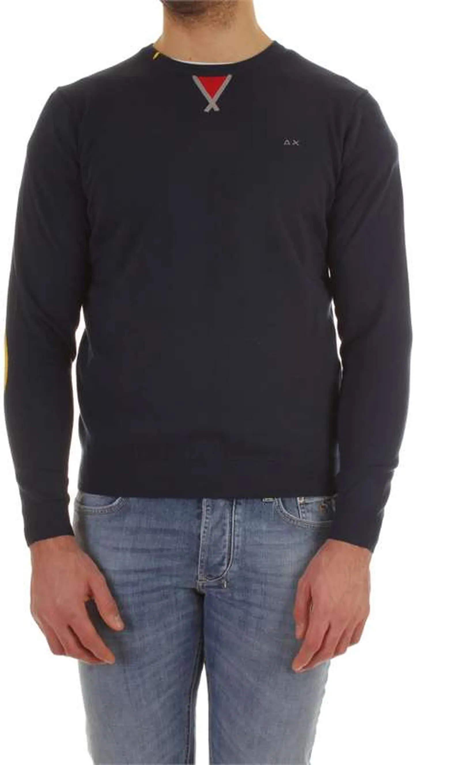 Sun 68 Maglia Round Neck Contrast Elbow Blu 18114A 12613