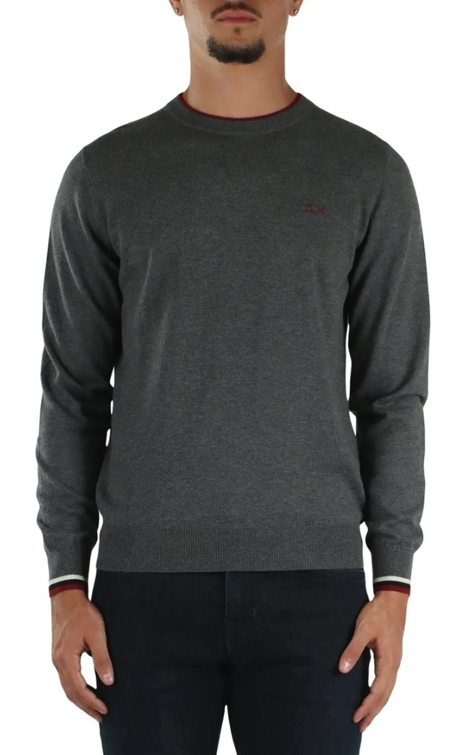 Sun 68 Maglia Stripes On Cuffs And Collar Grigio Scuro K46161 196042