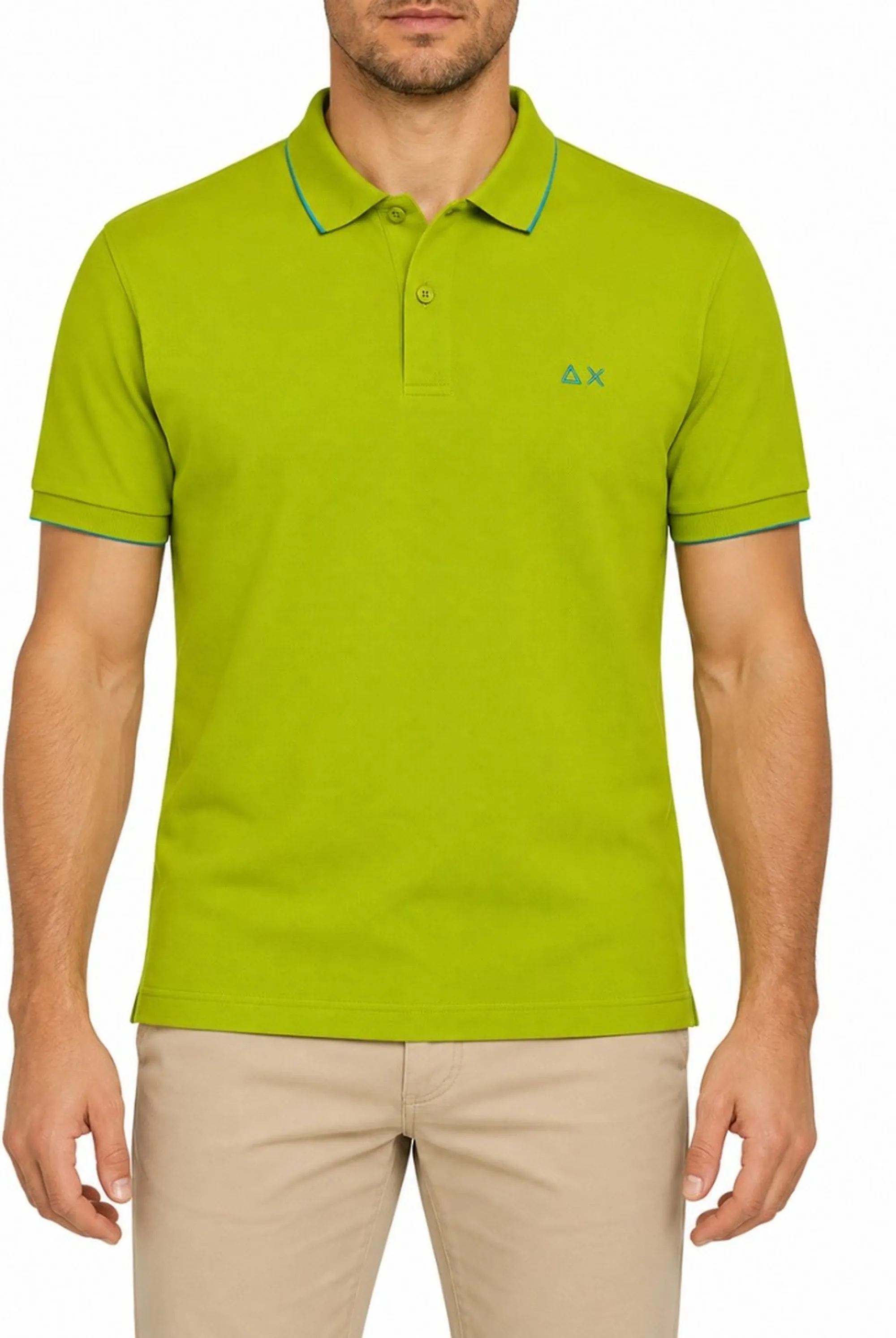 Sun 68 B'Polo Small Stripes On Collar S/S' Olive A35110 199636
