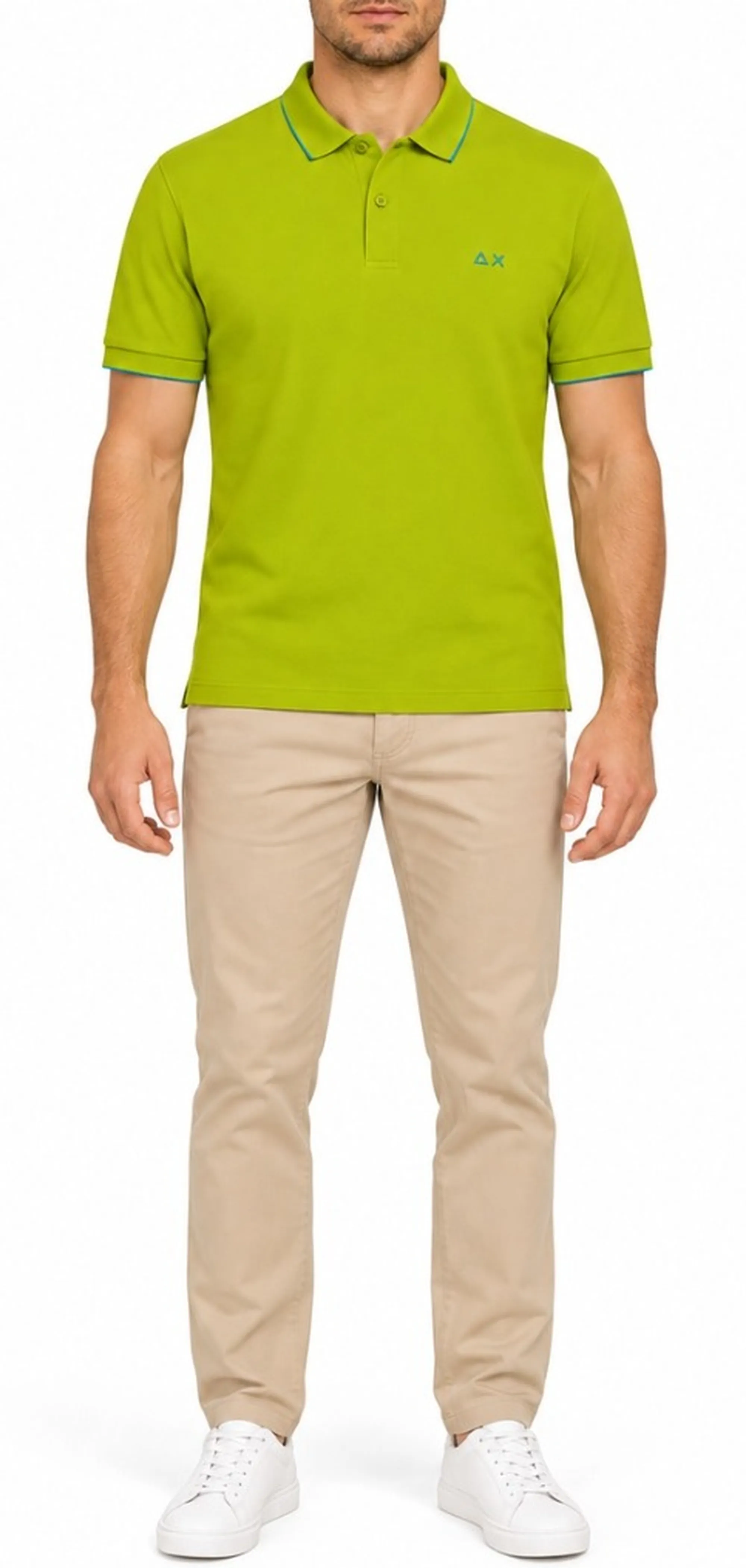 Sun 68 B'Polo Small Stripes On Collar S/S' Olive A35110 199638