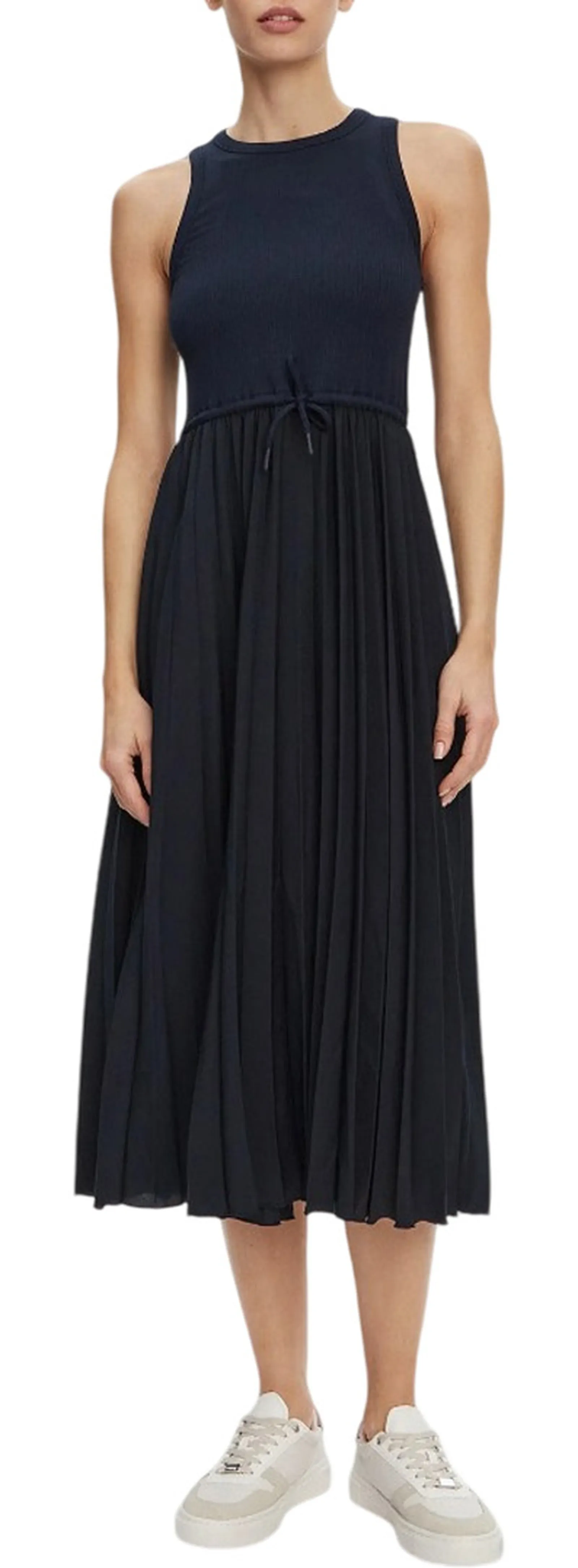 Tommy Hilfiger Abito Midi Smanicato Con Gonna Plissettata Navy Ww0Ww39342 150878