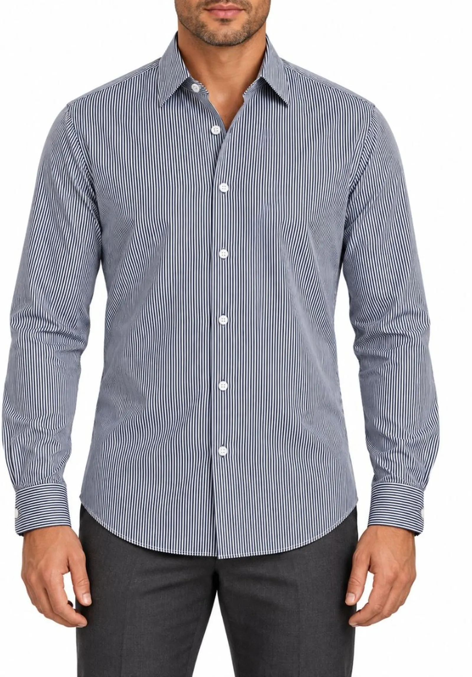 Tommy Hilfiger Camicia Th Flex Slim Fit A Righe Blu Mw0Mw34635 199793