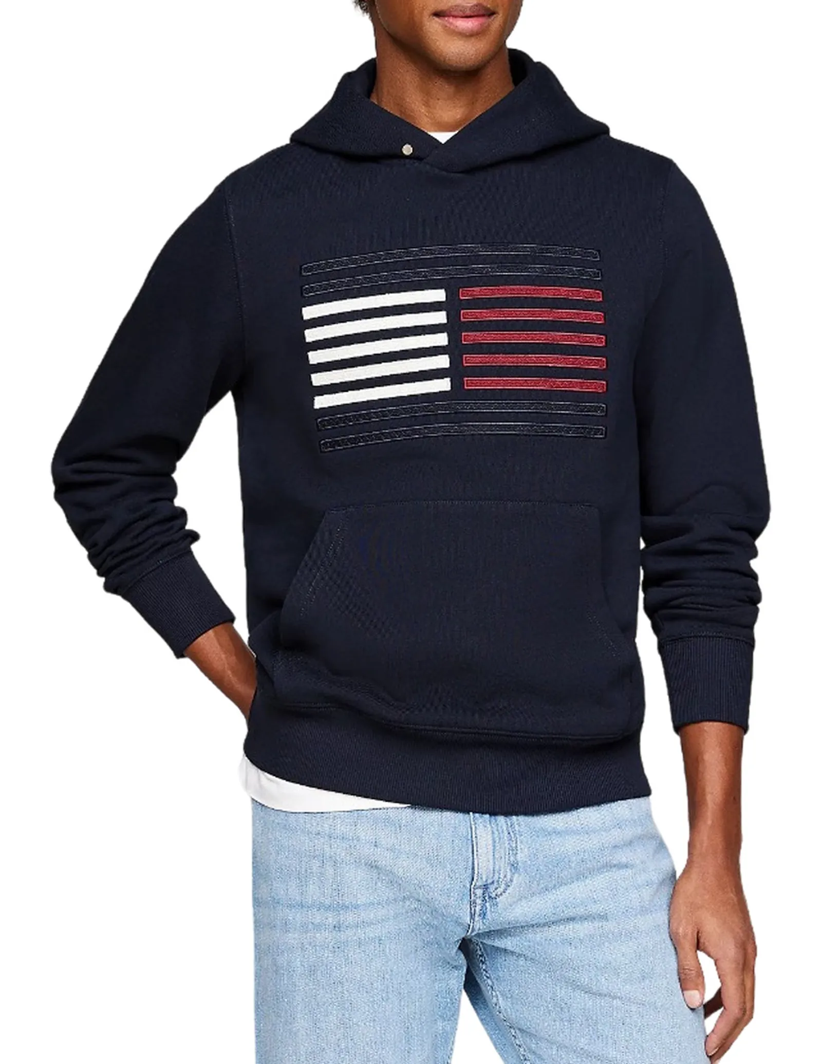 Tommy Hilfiger Felpa Con Cappuccio E Bandiera In Gros Grain Blu Mw0Mw37117 121763