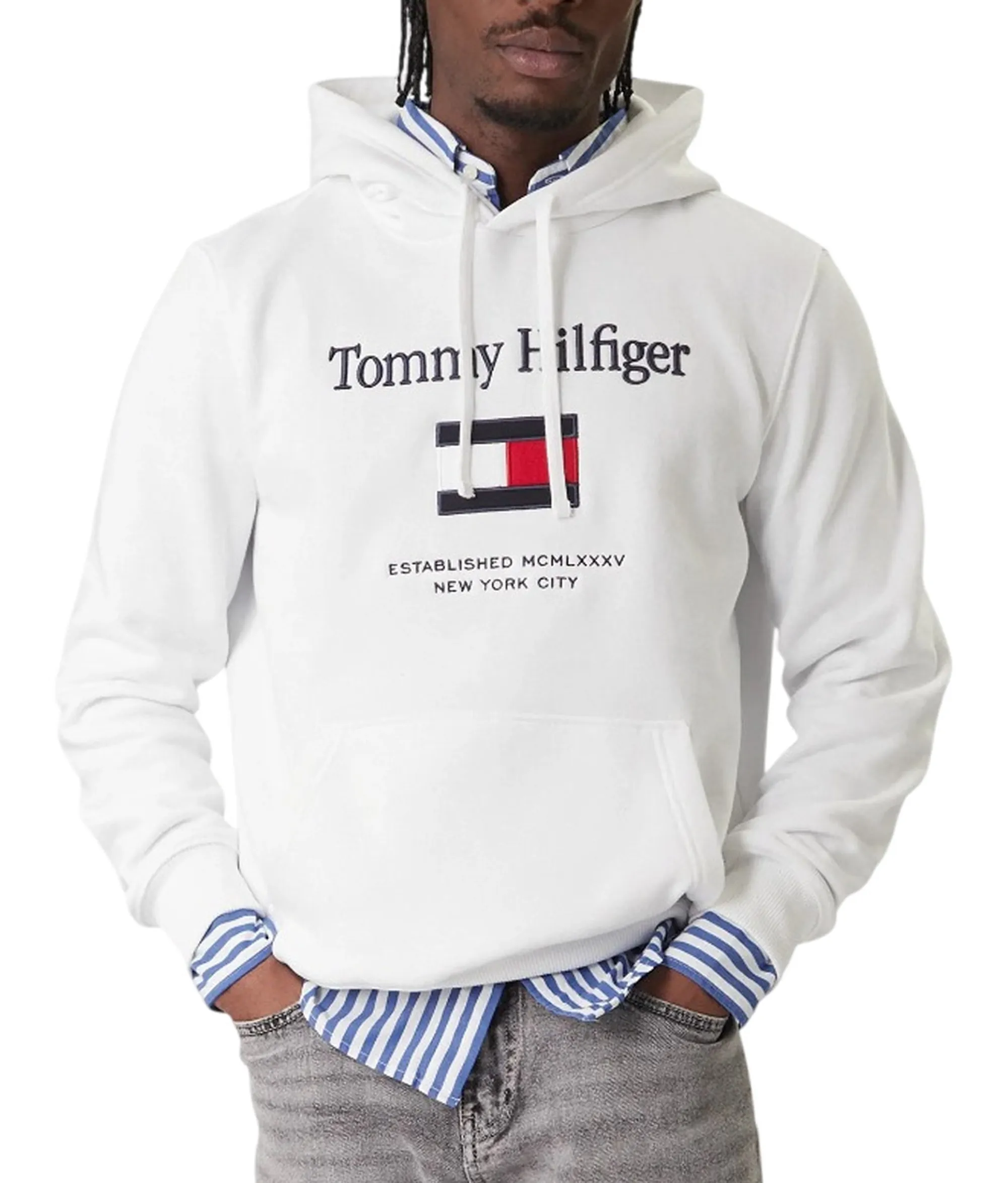 Tommy Hilfiger Felpa Tommy Embro Flag Bianco Mw0Mw42735 184744
