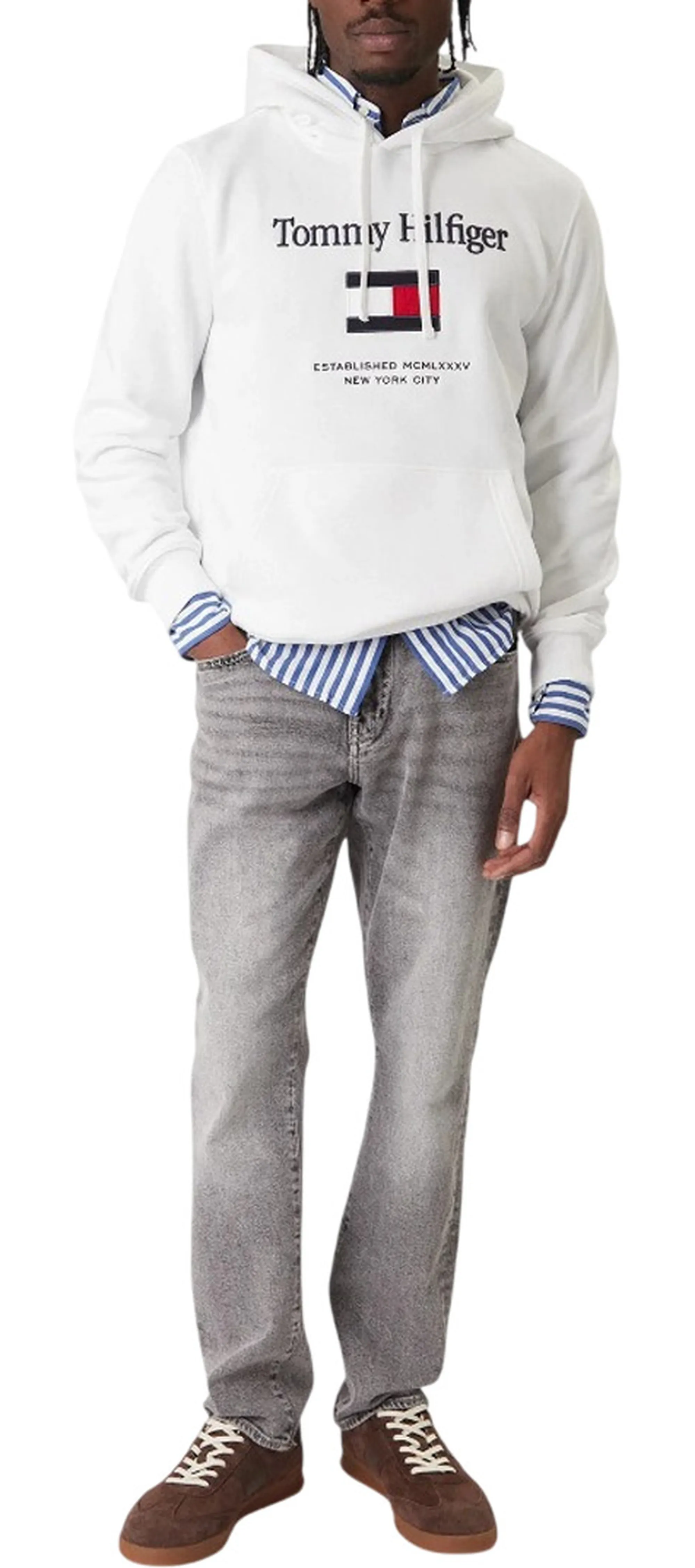 Tommy Hilfiger Felpa Tommy Embro Flag Bianco Mw0Mw42735 184746