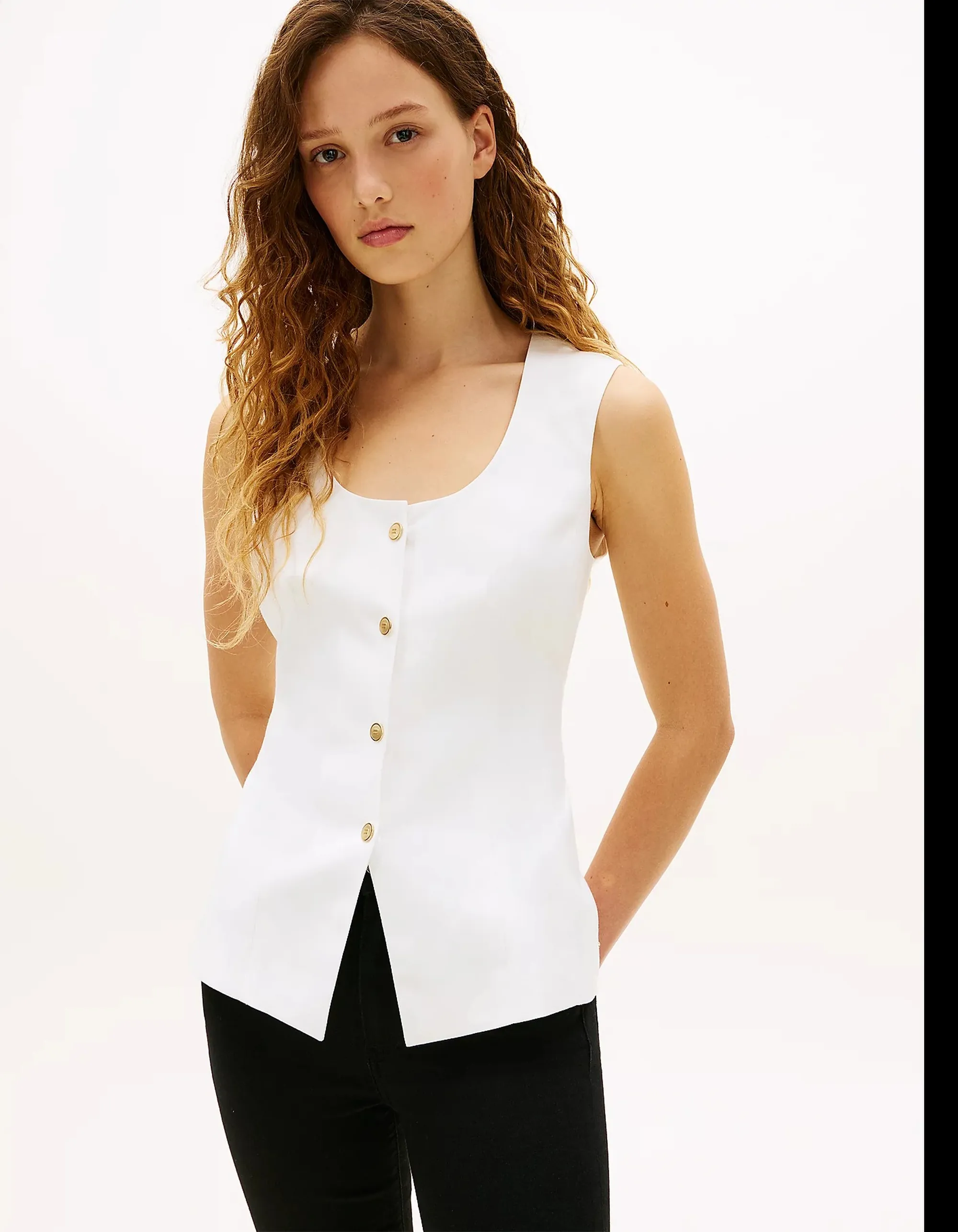 Tommy Hilfiger Gilet In Misto Lino Bianco Ww0Ww49765 171429