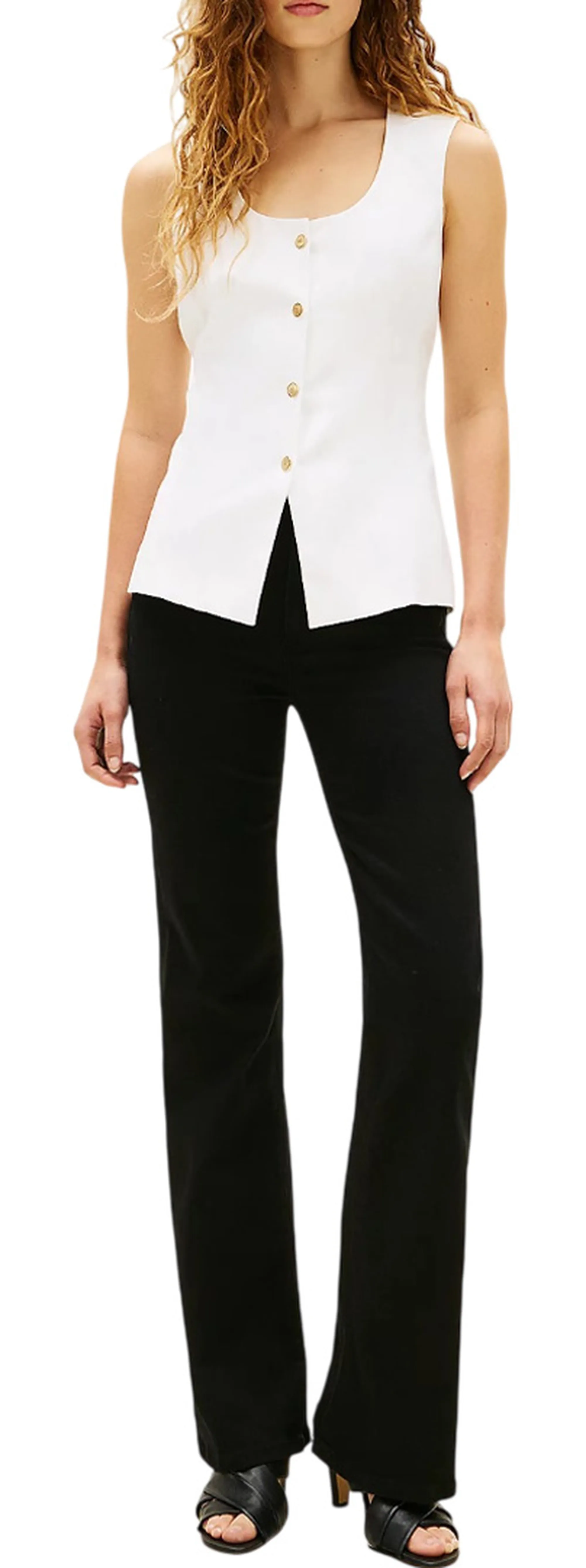 Tommy Hilfiger Gilet In Misto Lino Bianco Ww0Ww49765 176950