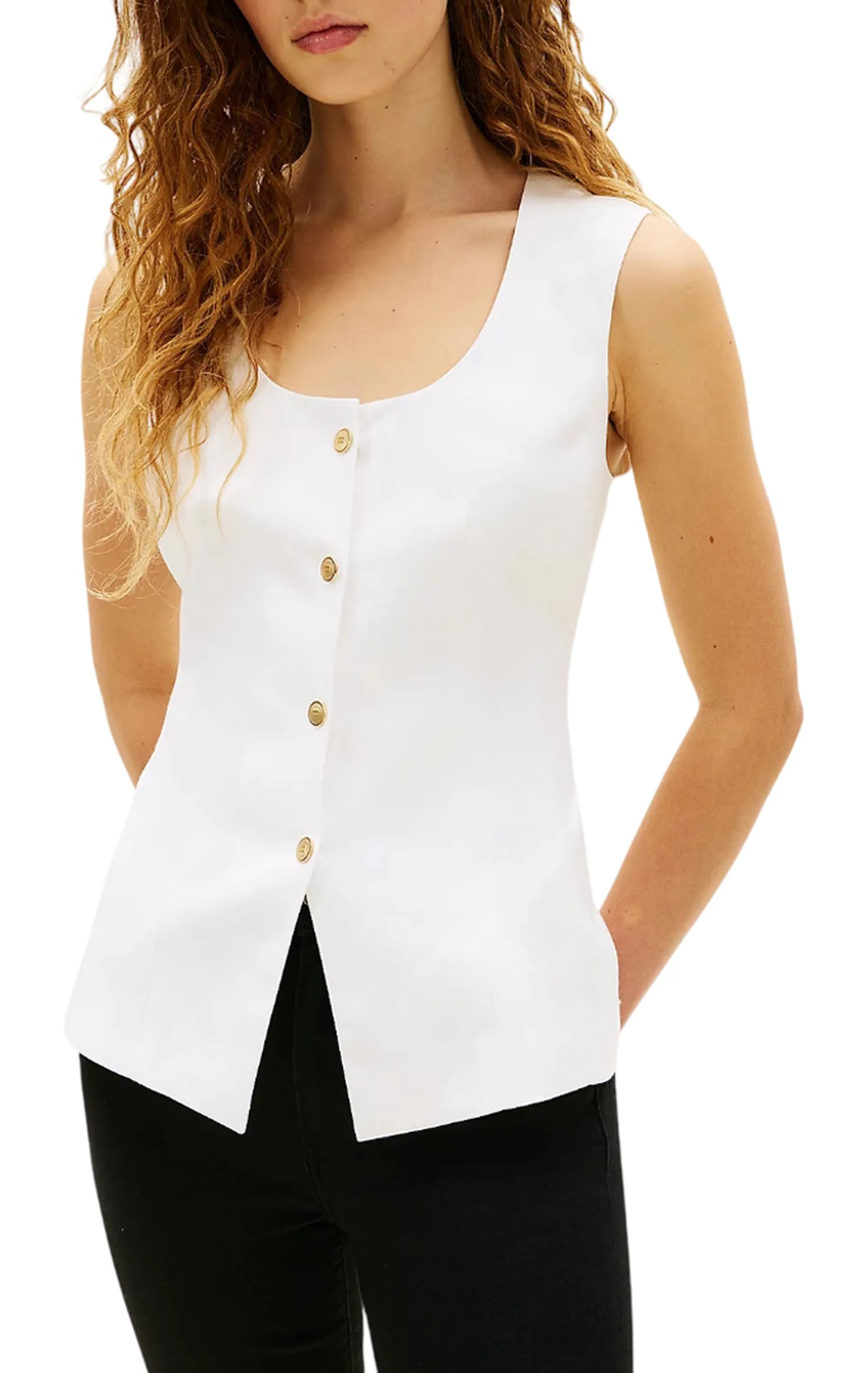 Tommy Hilfiger Gilet In Misto Lino Bianco Ww0Ww49765 176952