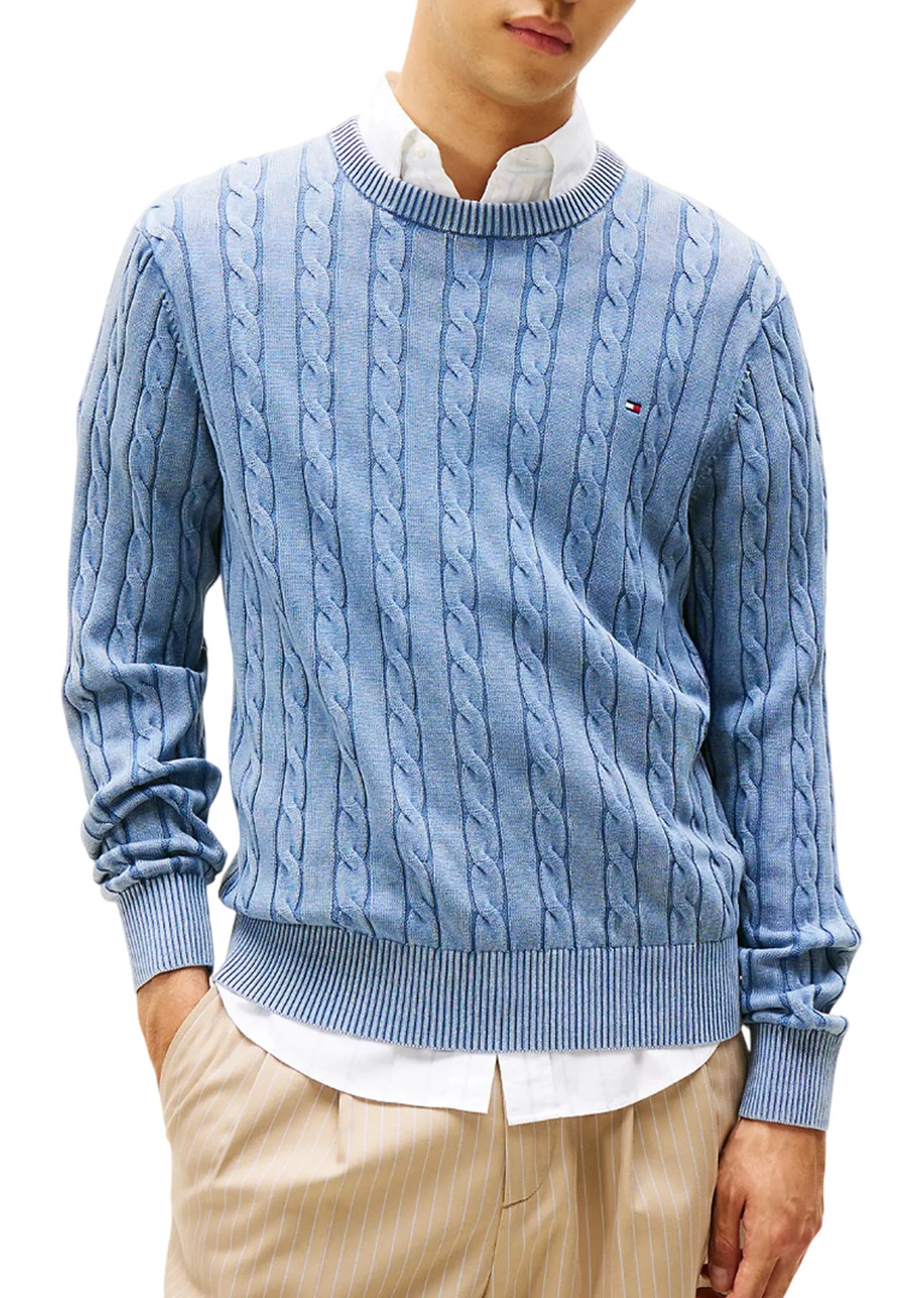 Tommy Hilfiger B'Classic Cable Sweater' Light Blu Mw0Mw39524 155794