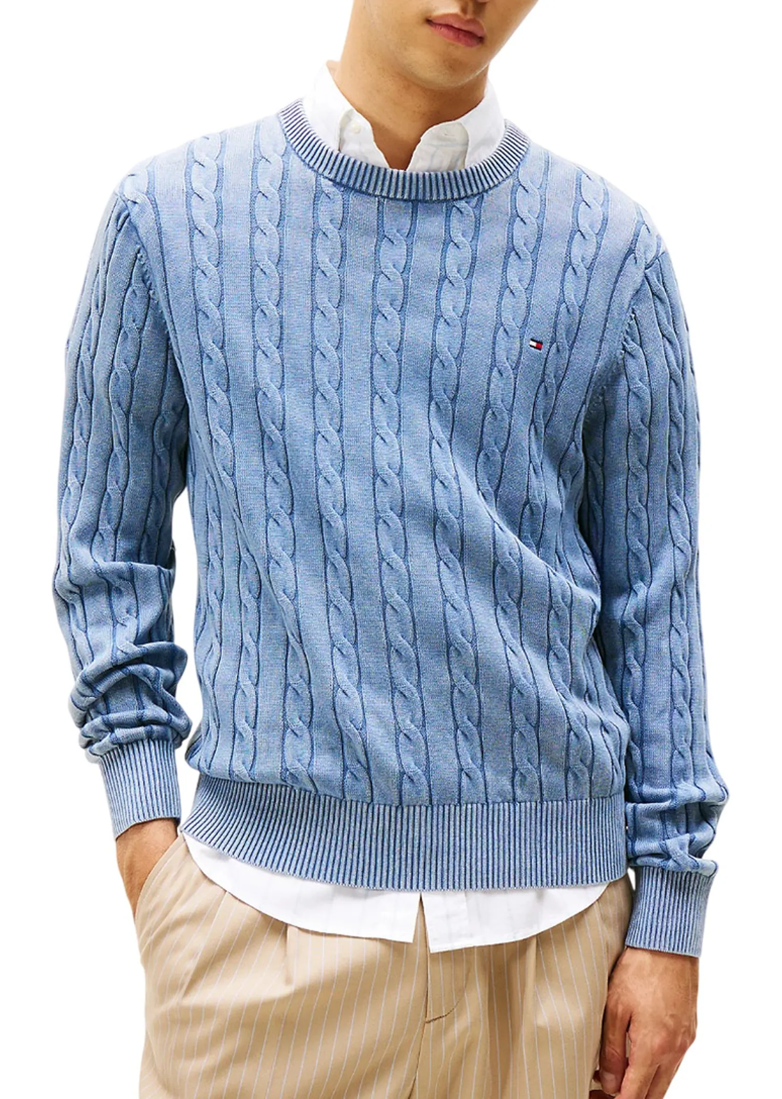 Tommy Hilfiger Maglia Classic Cable Celeste Mw0Mw39524 155794