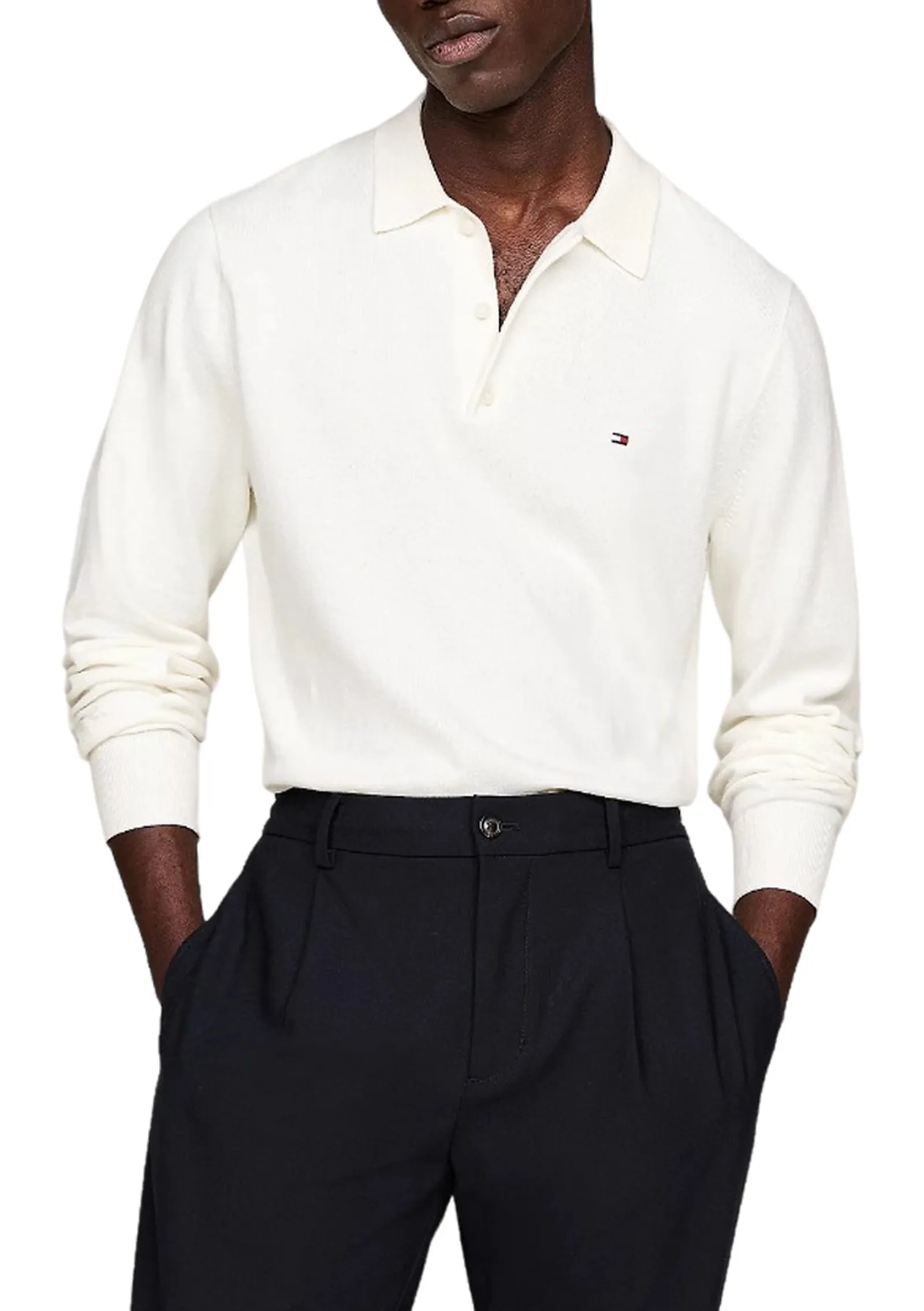 Tommy Hilfiger Maglia Con Colletto A Polo E Cashmere Bianco Mw0Mw36519 132178