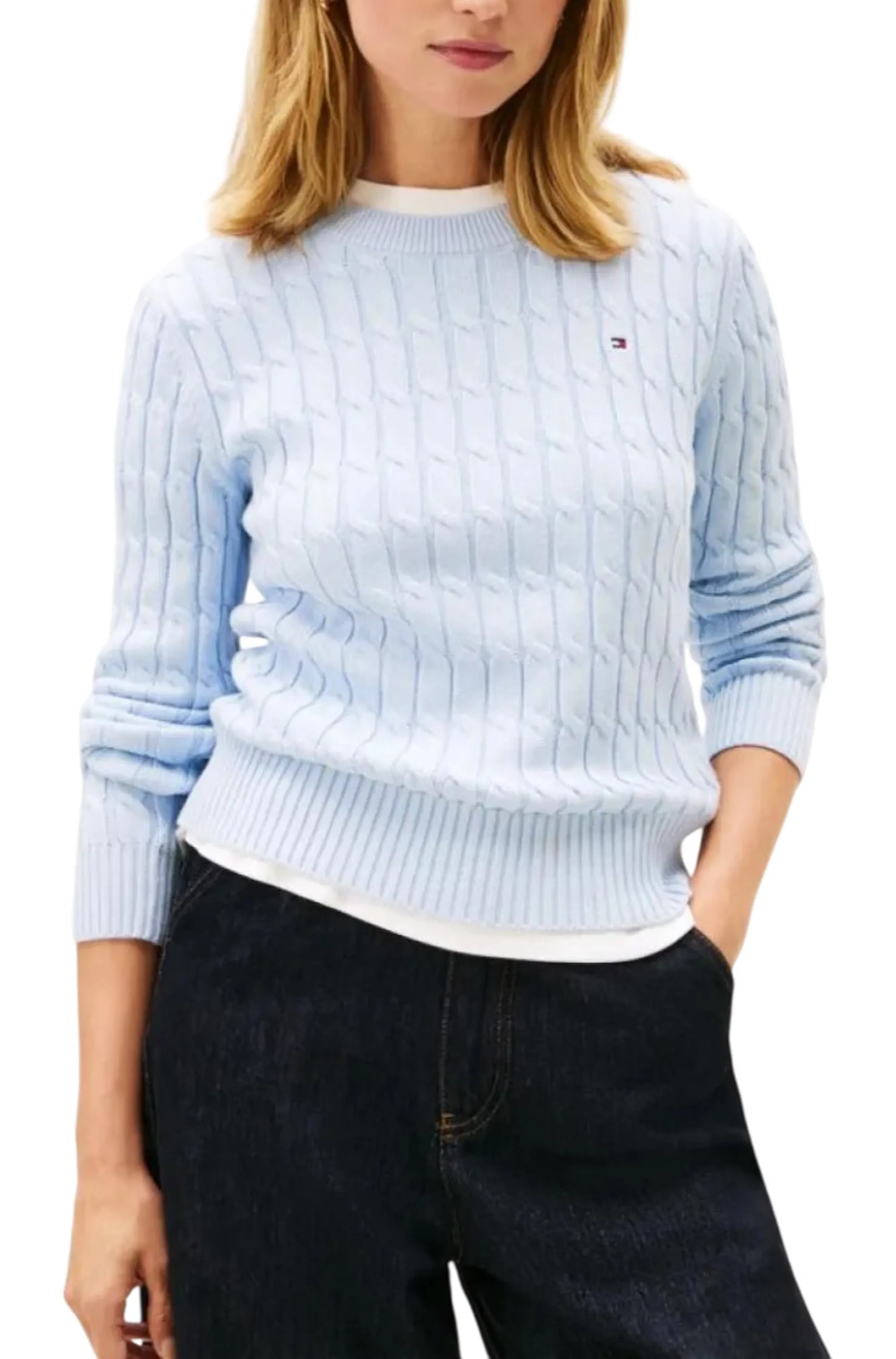 Tommy Hilfiger B'Braided Knit' Light Blue Ww0Ww47644 170536