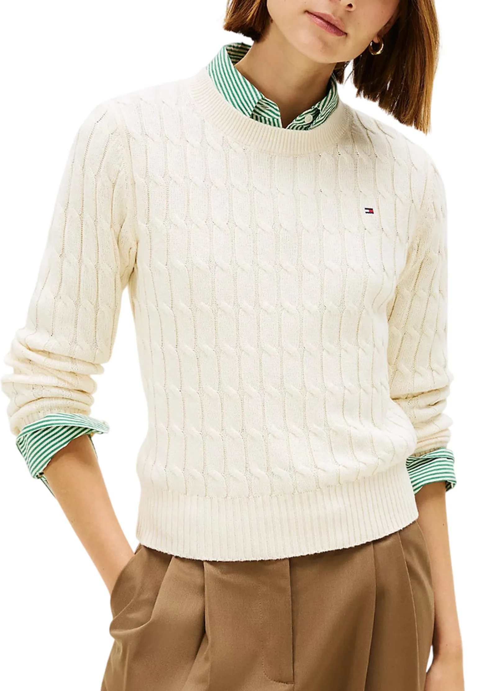 Tommy Hilfiger Maglia Intrecciata Crema Ww0Ww47644 170545